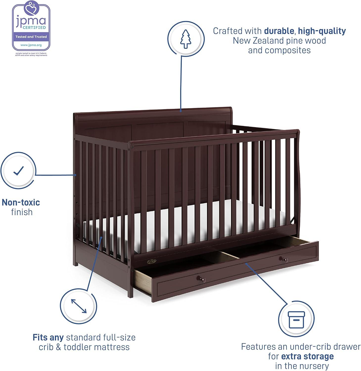 imageGraco Asheville 4in1 Convertible Crib wDrawerWhite ampamp Graco Premium Foam Crib ampamp Toddler MattressEspresso