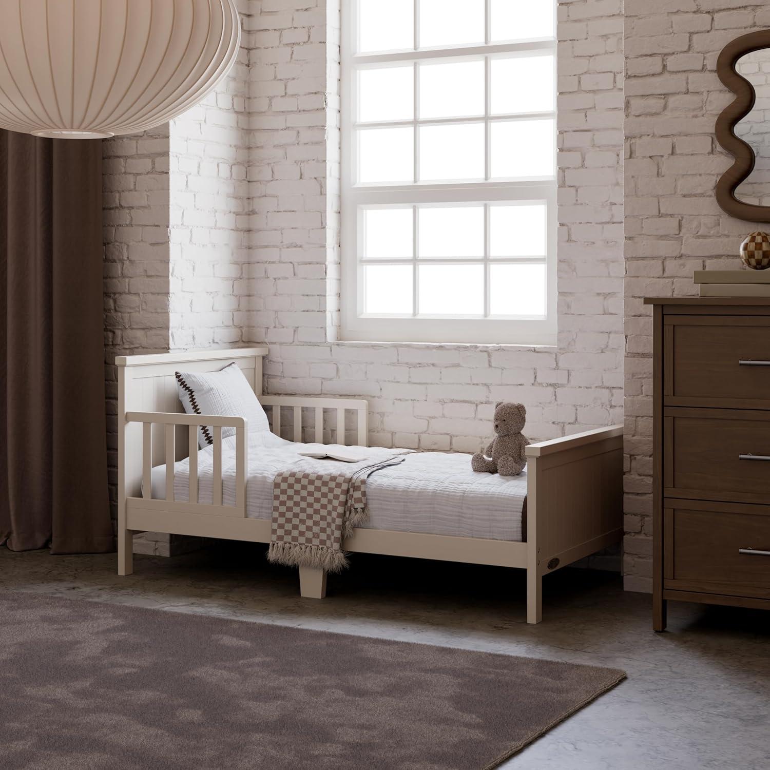 imageGraco Bailey Toddler Bed White GREENGUARD Gold Certified Fits Standard FullSize Crib ampamp Toddler Mattress Toddler Safety Guardrails Included Complete Design with Solid Headboard FootboardFrosted Oat