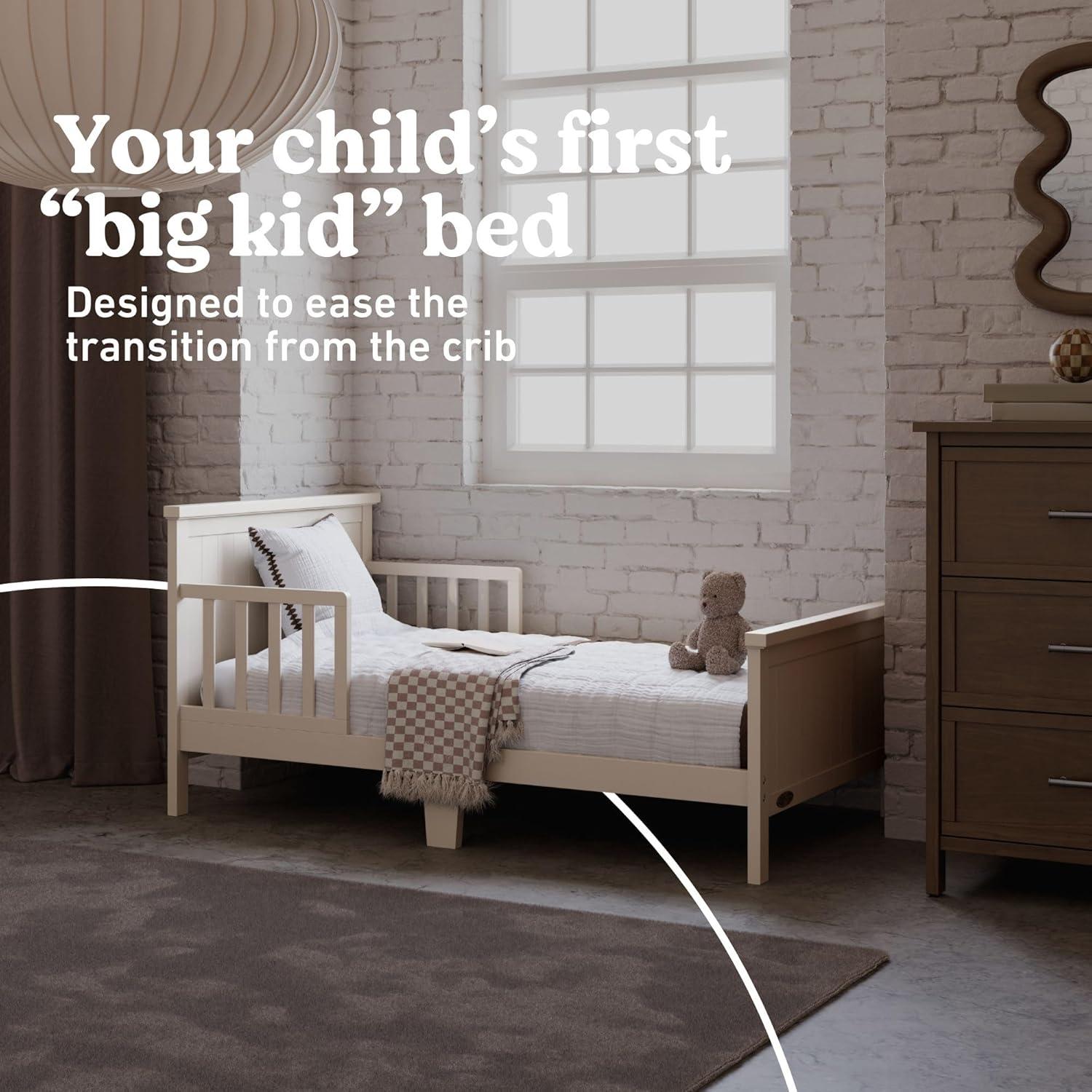 imageGraco Bailey Toddler Bed White GREENGUARD Gold Certified Fits Standard FullSize Crib ampamp Toddler Mattress Toddler Safety Guardrails Included Complete Design with Solid Headboard FootboardFrosted Oat