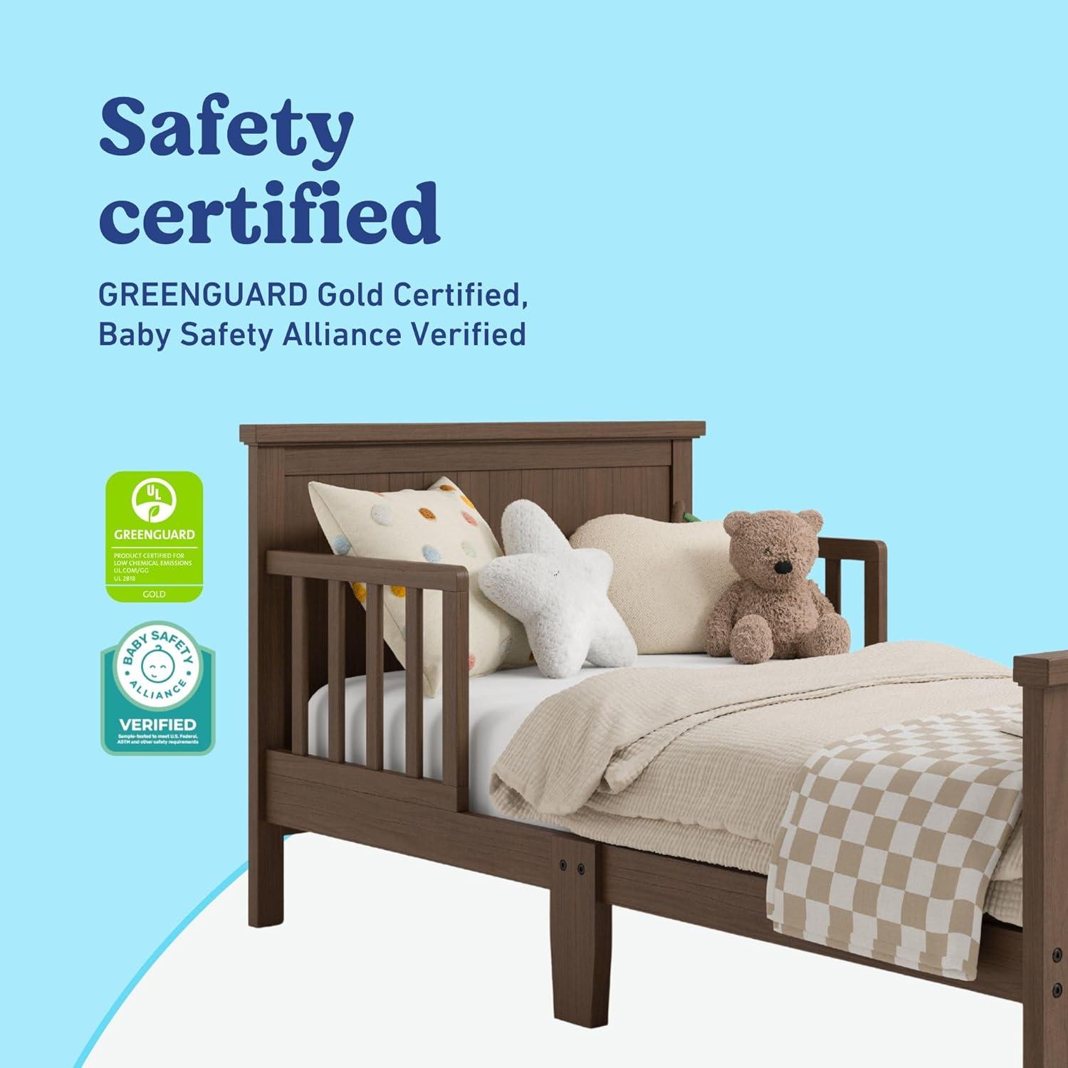 imageGraco Bailey Toddler Bed White GREENGUARD Gold Certified Fits Standard FullSize Crib ampamp Toddler Mattress Toddler Safety Guardrails Included Complete Design with Solid Headboard FootboardHazelnut