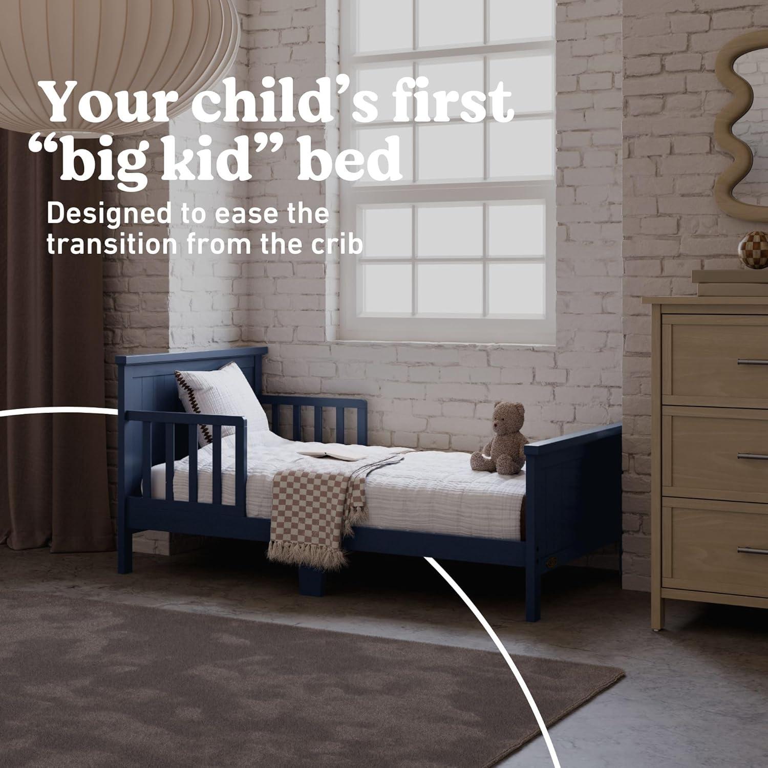 imageGraco Bailey Toddler Bed White GREENGUARD Gold Certified Fits Standard FullSize Crib ampamp Toddler Mattress Toddler Safety Guardrails Included Complete Design with Solid Headboard FootboardMidnight Blue