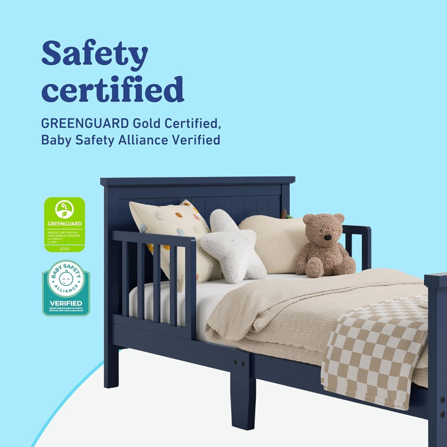 imageGraco Bailey Toddler Bed White GREENGUARD Gold Certified Fits Standard FullSize Crib ampamp Toddler Mattress Toddler Safety Guardrails Included Complete Design with Solid Headboard FootboardMidnight Blue
