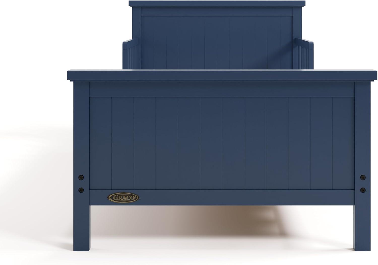 imageGraco Bailey Toddler Bed White GREENGUARD Gold Certified Fits Standard FullSize Crib ampamp Toddler Mattress Toddler Safety Guardrails Included Complete Design with Solid Headboard FootboardMidnight Blue