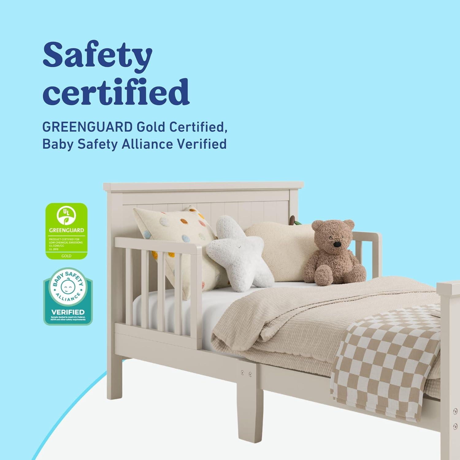 imageGraco Bailey Toddler Bed White GREENGUARD Gold Certified Fits Standard FullSize Crib ampamp Toddler Mattress Toddler Safety Guardrails Included Complete Design with Solid Headboard FootboardFrosted Oat