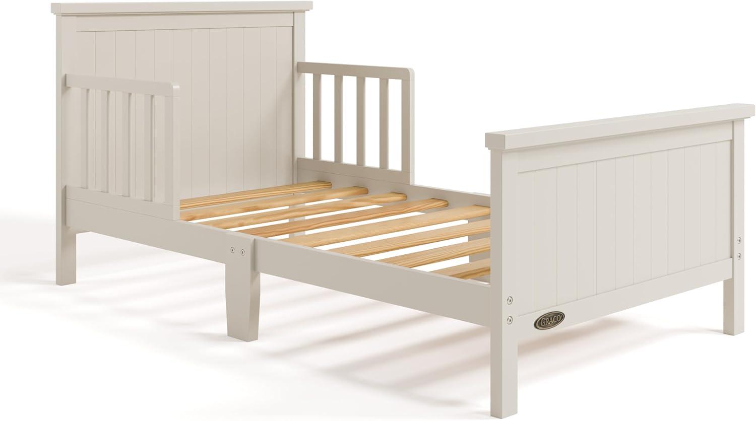 imageGraco Bailey Toddler Bed White GREENGUARD Gold Certified Fits Standard FullSize Crib ampamp Toddler Mattress Toddler Safety Guardrails Included Complete Design with Solid Headboard FootboardFrosted Oat