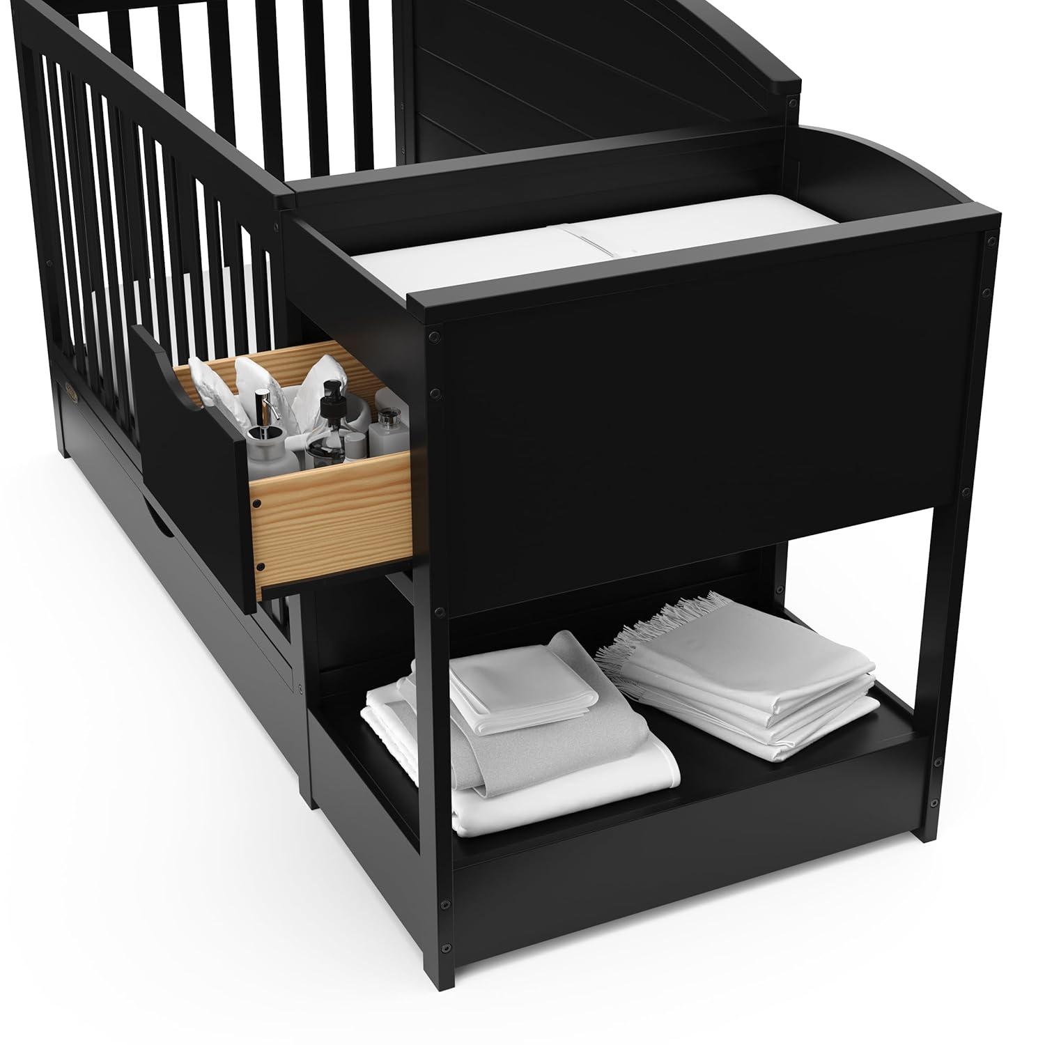 imageGraco Bellwood 5in1 Convertible Crib ampamp Changer with Drawer Black GREENGUARD Gold Certified FullSize Storage Drawer Converts to Toddler Bed and FullSize BedBlack