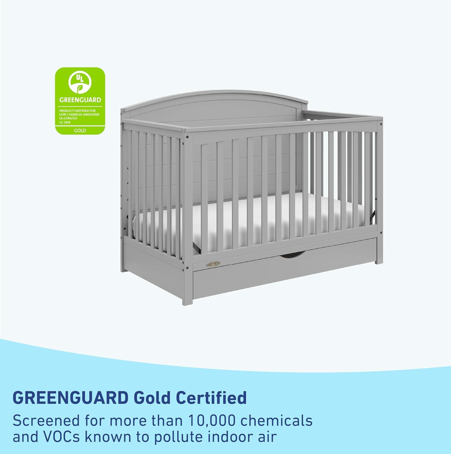 imageGraco Bellwood 5in1 Convertible Crib ampamp Changer with Drawer Black GREENGUARD Gold Certified FullSize Storage Drawer Converts to Toddler Bed and FullSize BedPebble Gray