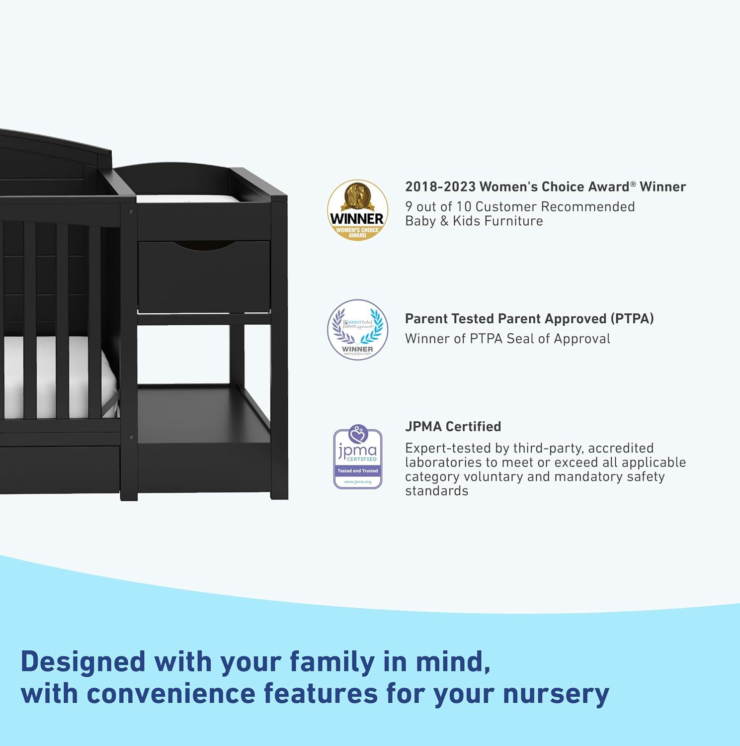 imageGraco Bellwood 5in1 Convertible Crib ampamp Changer with Drawer Black GREENGUARD Gold Certified FullSize Storage Drawer Converts to Toddler Bed and FullSize BedBlack