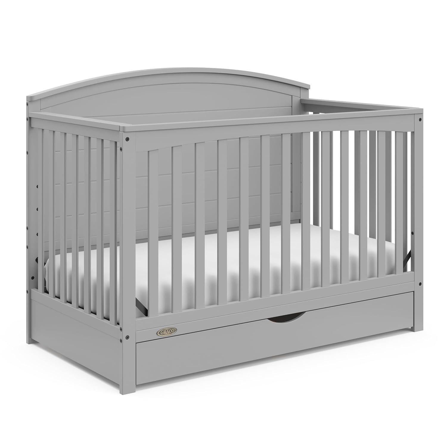 imageGraco Bellwood 5in1 Convertible Crib ampamp Changer with Drawer Black GREENGUARD Gold Certified FullSize Storage Drawer Converts to Toddler Bed and FullSize BedPebble Gray