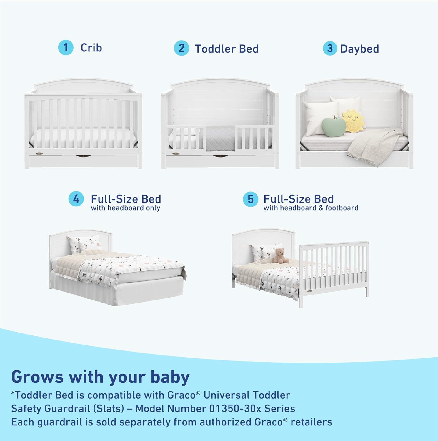 imageGraco Bellwood 5in1 Convertible Crib ampamp Changer with Drawer Black GREENGUARD Gold Certified FullSize Storage Drawer Converts to Toddler Bed and FullSize BedWhite