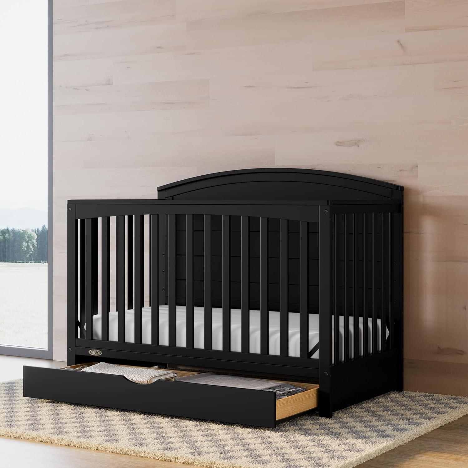 imageGraco Bellwood 5in1 Convertible Crib ampamp Changer with Drawer Black GREENGUARD Gold Certified FullSize Storage Drawer Converts to Toddler Bed and FullSize BedBlack