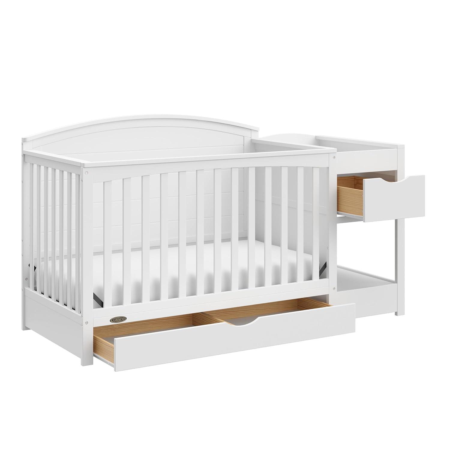 imageGraco Bellwood 5in1 Convertible Crib ampamp Changer with Drawer Black GREENGUARD Gold Certified FullSize Storage Drawer Converts to Toddler Bed and FullSize BedWhite