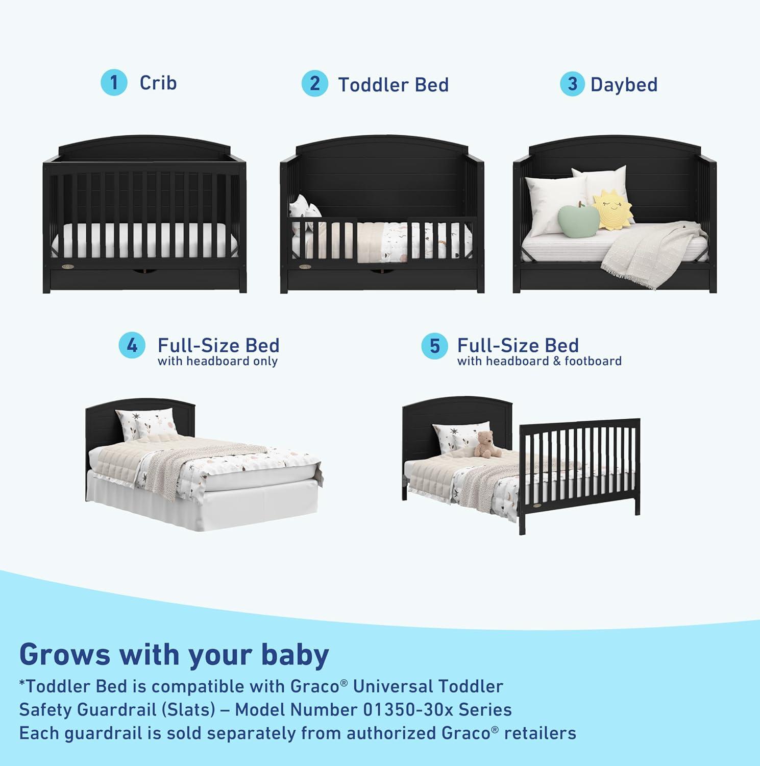 imageGraco Bellwood 5in1 Convertible Crib ampamp Changer with Drawer Black GREENGUARD Gold Certified FullSize Storage Drawer Converts to Toddler Bed and FullSize BedBlack