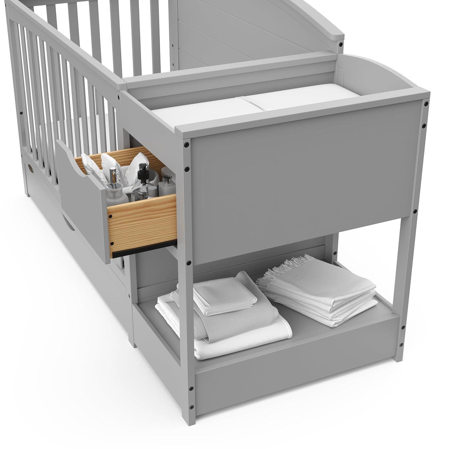imageGraco Bellwood 5in1 Convertible Crib ampamp Changer with Drawer Black GREENGUARD Gold Certified FullSize Storage Drawer Converts to Toddler Bed and FullSize BedPebble Gray