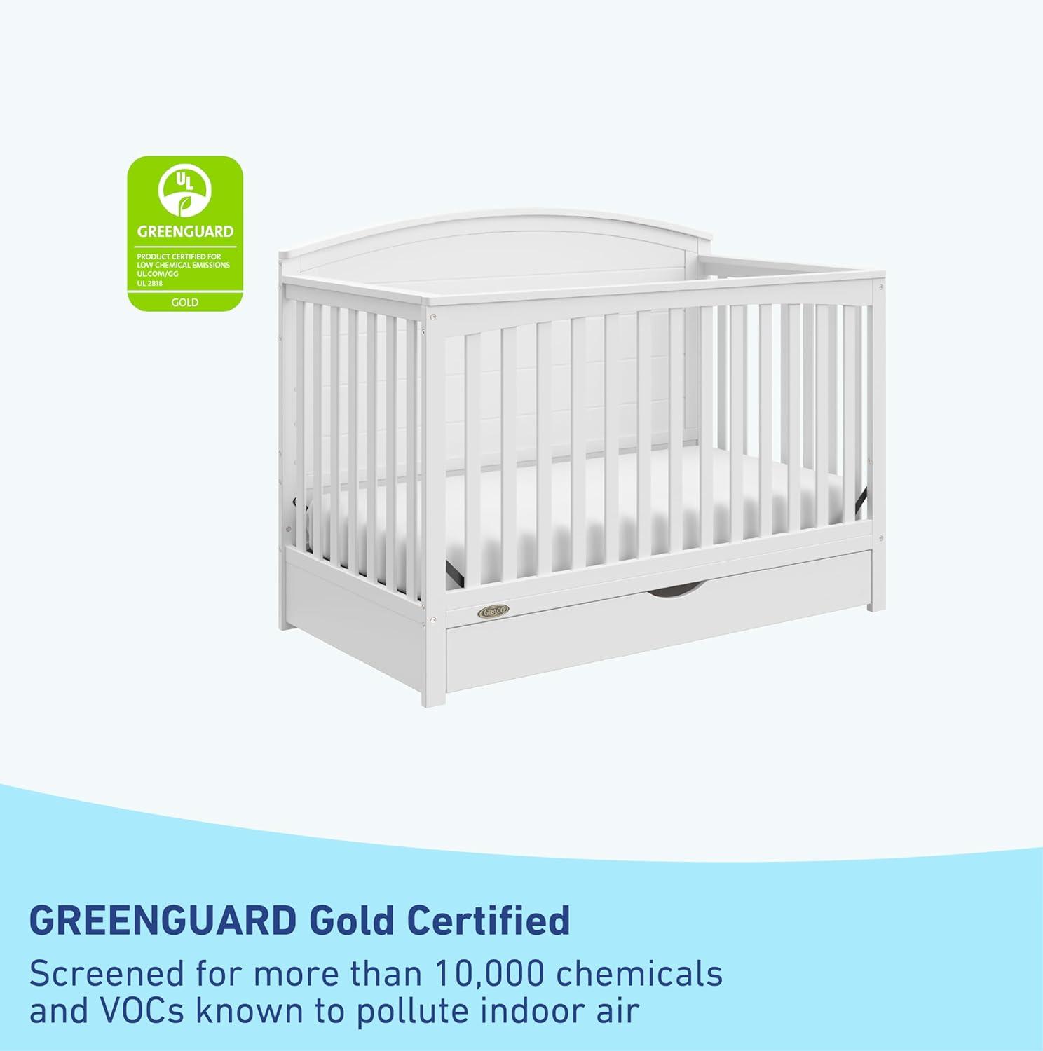 imageGraco Bellwood 5in1 Convertible Crib ampamp Changer with Drawer Black GREENGUARD Gold Certified FullSize Storage Drawer Converts to Toddler Bed and FullSize BedWhite