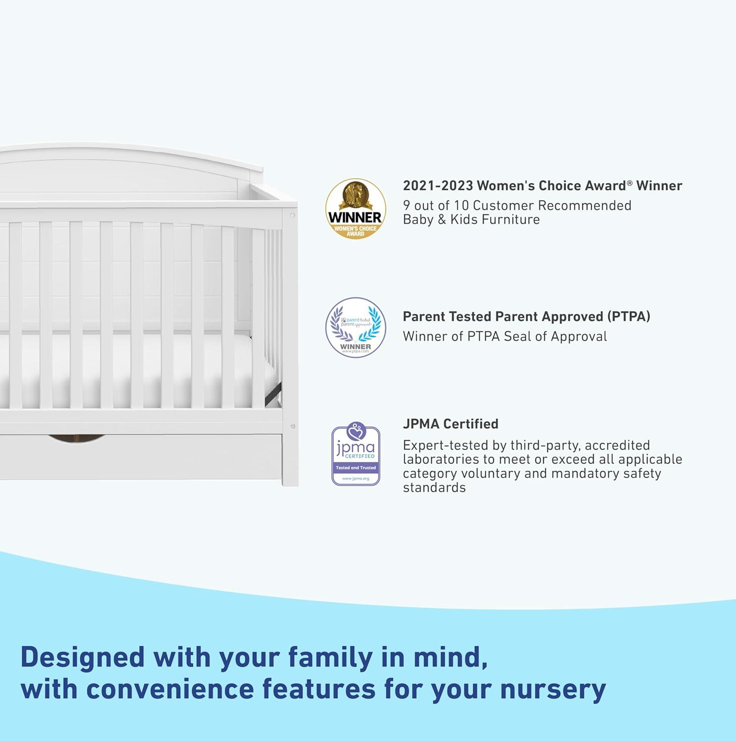 imageGraco Bellwood 5in1 Convertible Crib ampamp Changer with Drawer Black GREENGUARD Gold Certified FullSize Storage Drawer Converts to Toddler Bed and FullSize BedWhite