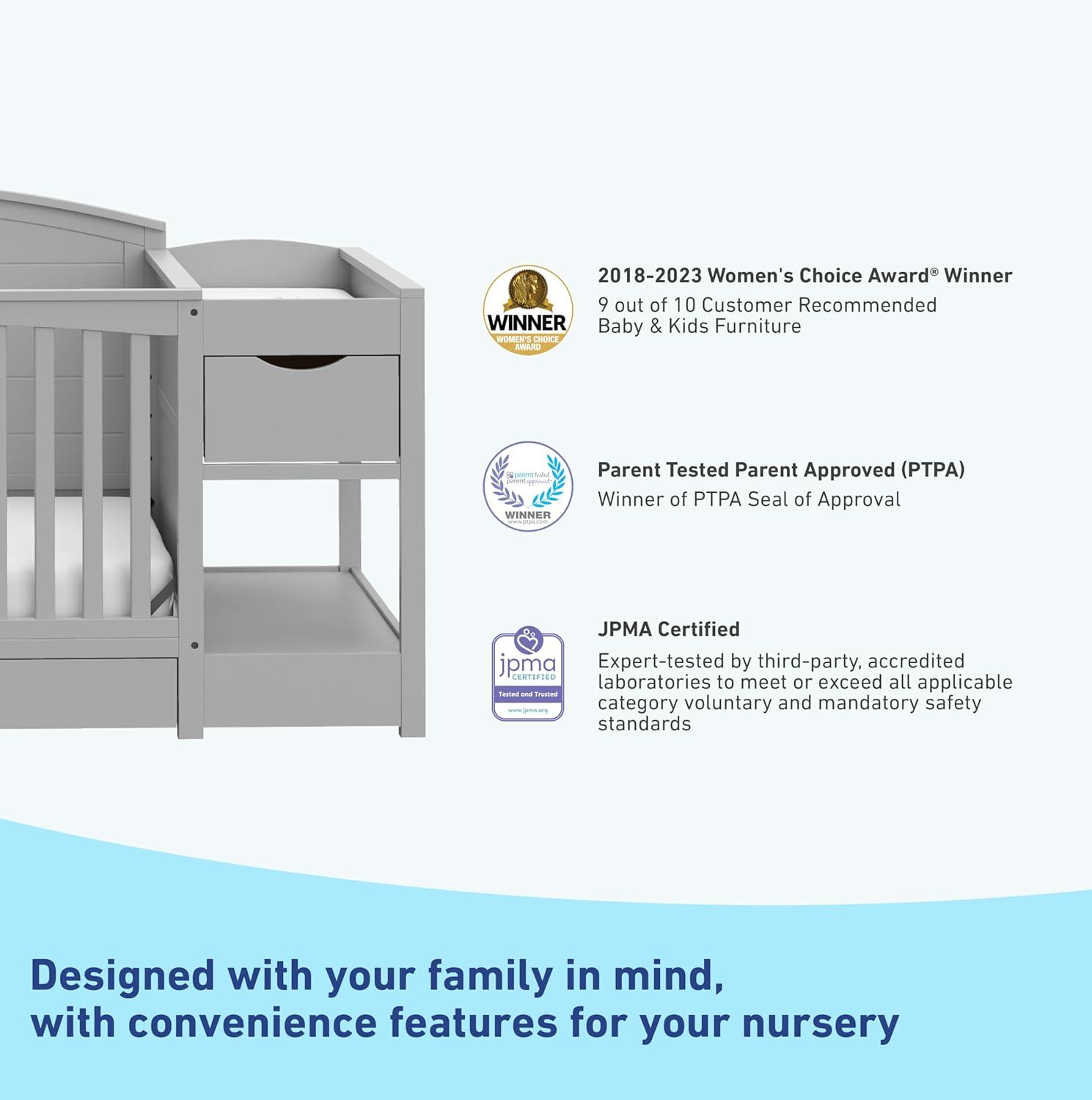 imageGraco Bellwood 5in1 Convertible Crib ampamp Changer with Drawer Black GREENGUARD Gold Certified FullSize Storage Drawer Converts to Toddler Bed and FullSize BedPebble Gray