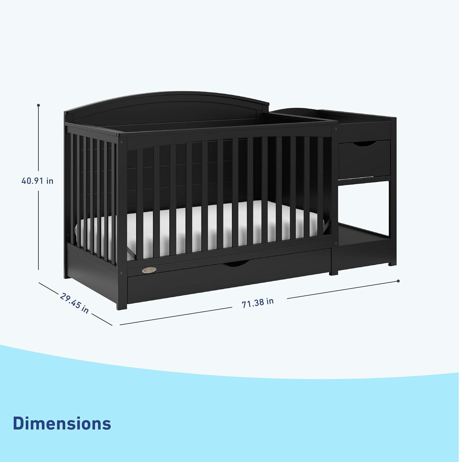 imageGraco Bellwood 5in1 Convertible Crib ampamp Changer with Drawer Black GREENGUARD Gold Certified FullSize Storage Drawer Converts to Toddler Bed and FullSize BedBlack