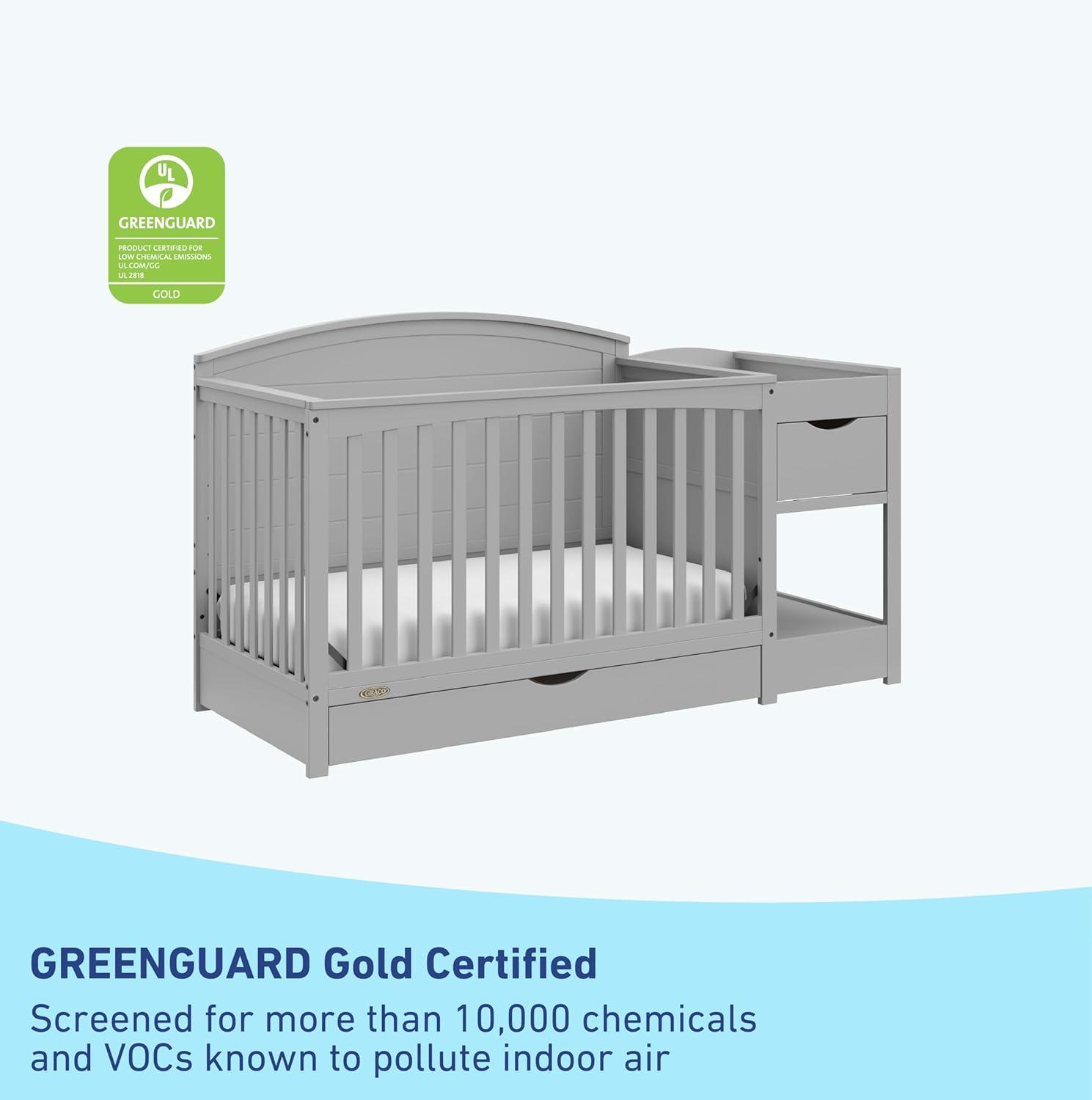 imageGraco Bellwood 5in1 Convertible Crib ampamp Changer with Drawer Black GREENGUARD Gold Certified FullSize Storage Drawer Converts to Toddler Bed and FullSize BedPebble Gray