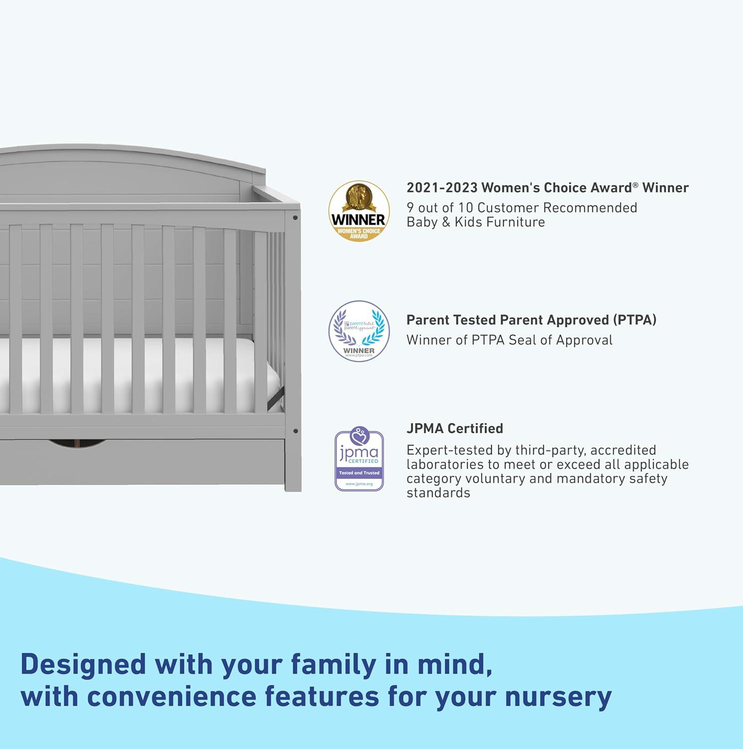 imageGraco Bellwood 5in1 Convertible Crib ampamp Changer with Drawer Black GREENGUARD Gold Certified FullSize Storage Drawer Converts to Toddler Bed and FullSize BedPebble Gray