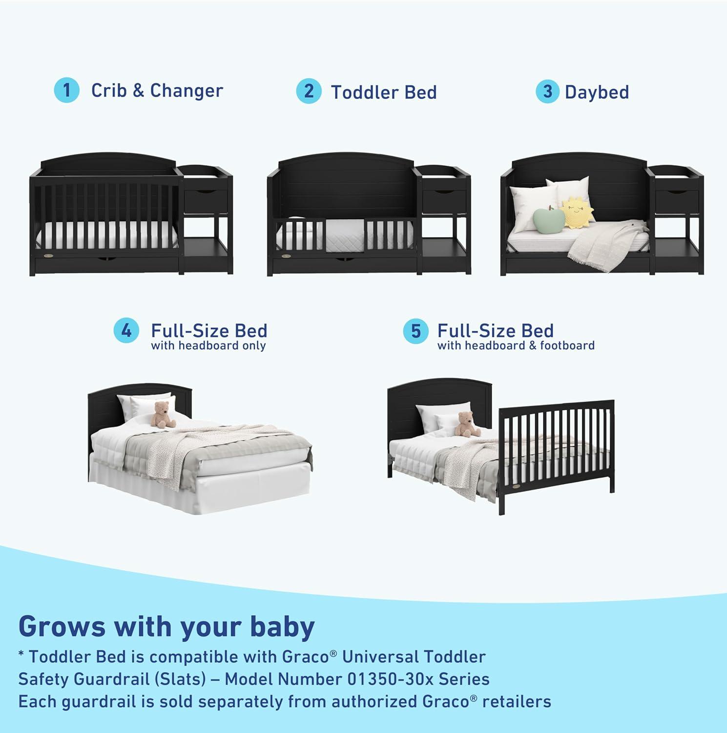 imageGraco Bellwood 5in1 Convertible Crib ampamp Changer with Drawer Black GREENGUARD Gold Certified FullSize Storage Drawer Converts to Toddler Bed and FullSize BedBlack