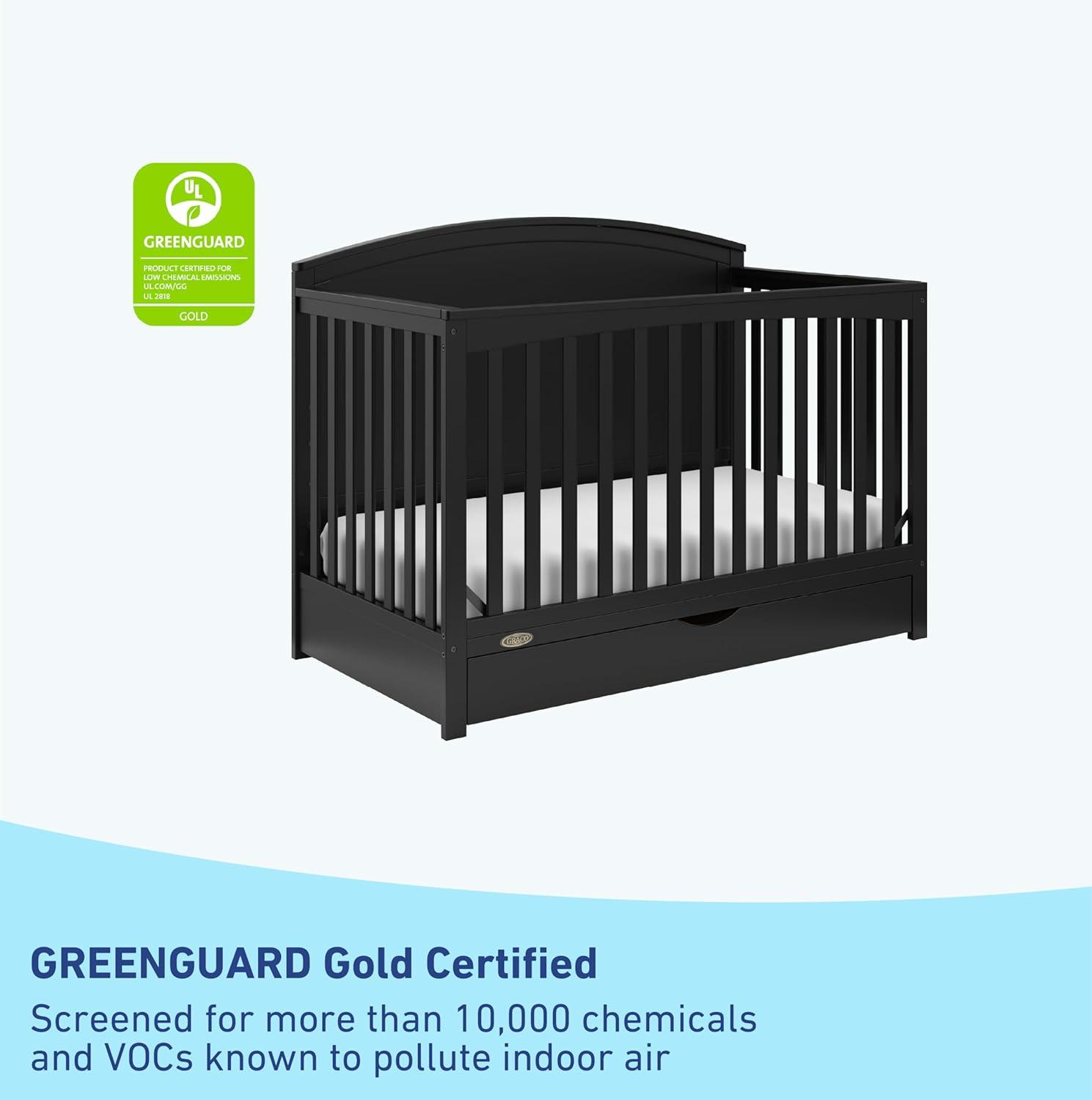 imageGraco Bellwood 5in1 Convertible Crib ampamp Changer with Drawer Black GREENGUARD Gold Certified FullSize Storage Drawer Converts to Toddler Bed and FullSize BedBlack