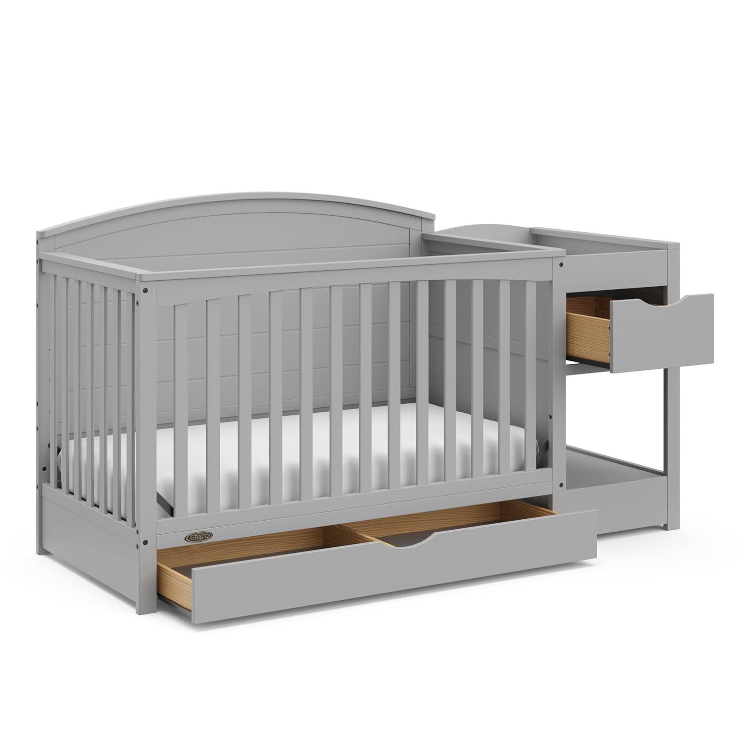 imageGraco Bellwood 5in1 Convertible Crib ampamp Changer with Drawer Black GREENGUARD Gold Certified FullSize Storage Drawer Converts to Toddler Bed and FullSize BedPebble Gray