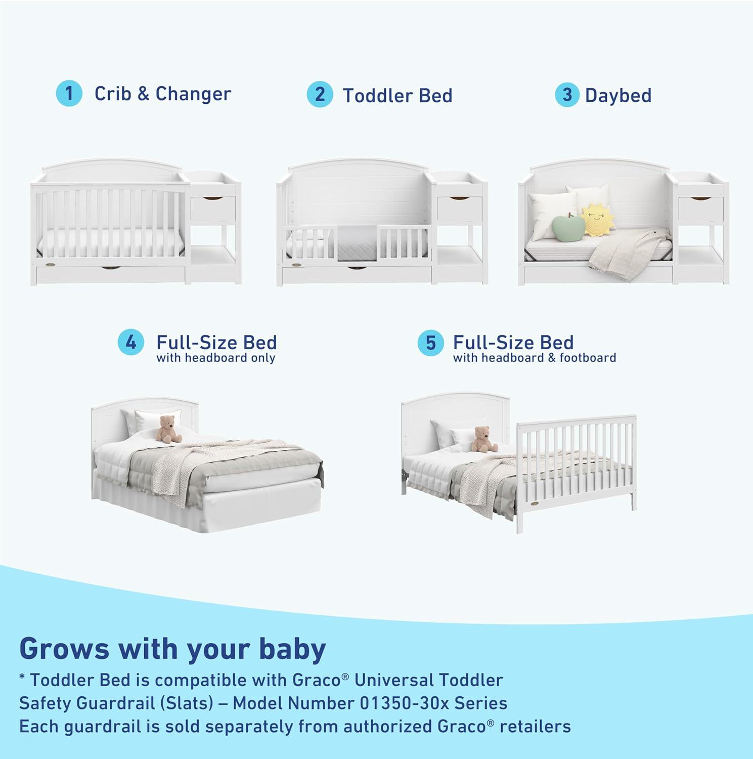 imageGraco Bellwood 5in1 Convertible Crib ampamp Changer with Drawer Black GREENGUARD Gold Certified FullSize Storage Drawer Converts to Toddler Bed and FullSize BedWhite