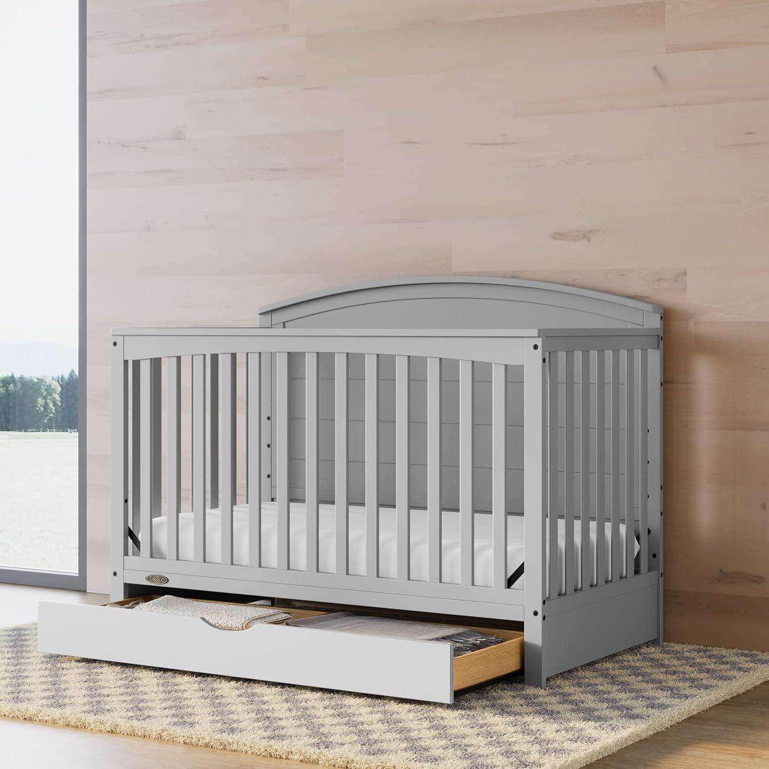 imageGraco Bellwood 5in1 Convertible Crib ampamp Changer with Drawer Black GREENGUARD Gold Certified FullSize Storage Drawer Converts to Toddler Bed and FullSize BedPebble Gray