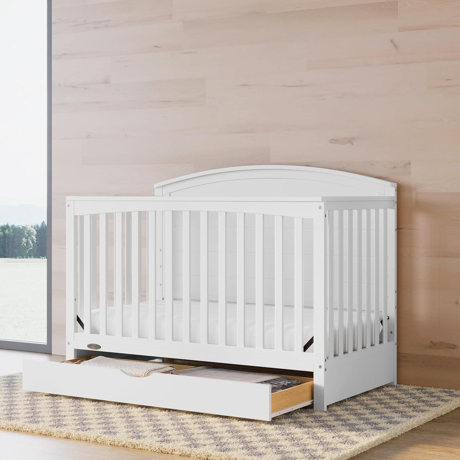 imageGraco Bellwood 5in1 Convertible Crib ampamp Changer with Drawer Black GREENGUARD Gold Certified FullSize Storage Drawer Converts to Toddler Bed and FullSize BedWhite