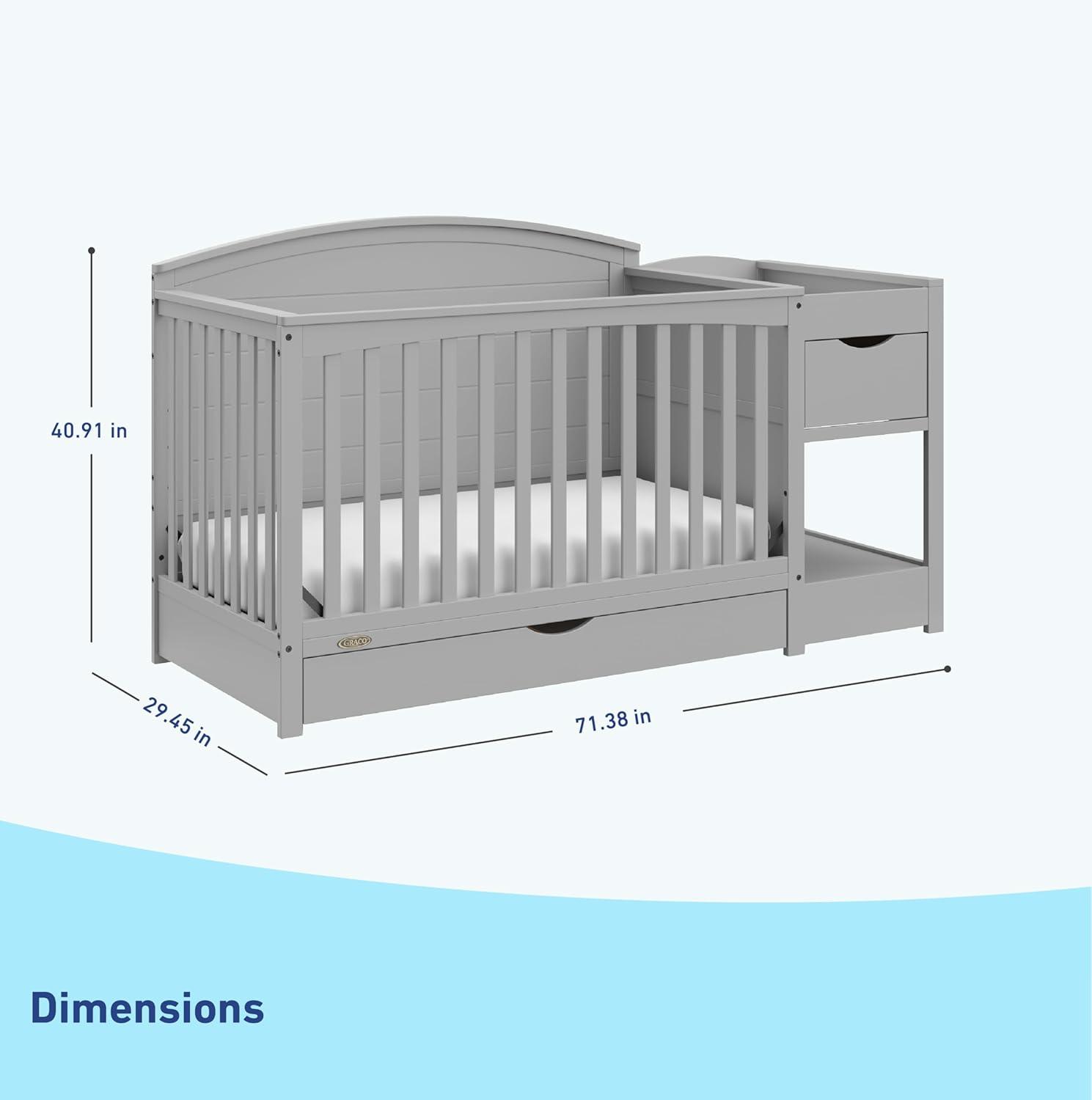 imageGraco Bellwood 5in1 Convertible Crib ampamp Changer with Drawer Black GREENGUARD Gold Certified FullSize Storage Drawer Converts to Toddler Bed and FullSize BedPebble Gray