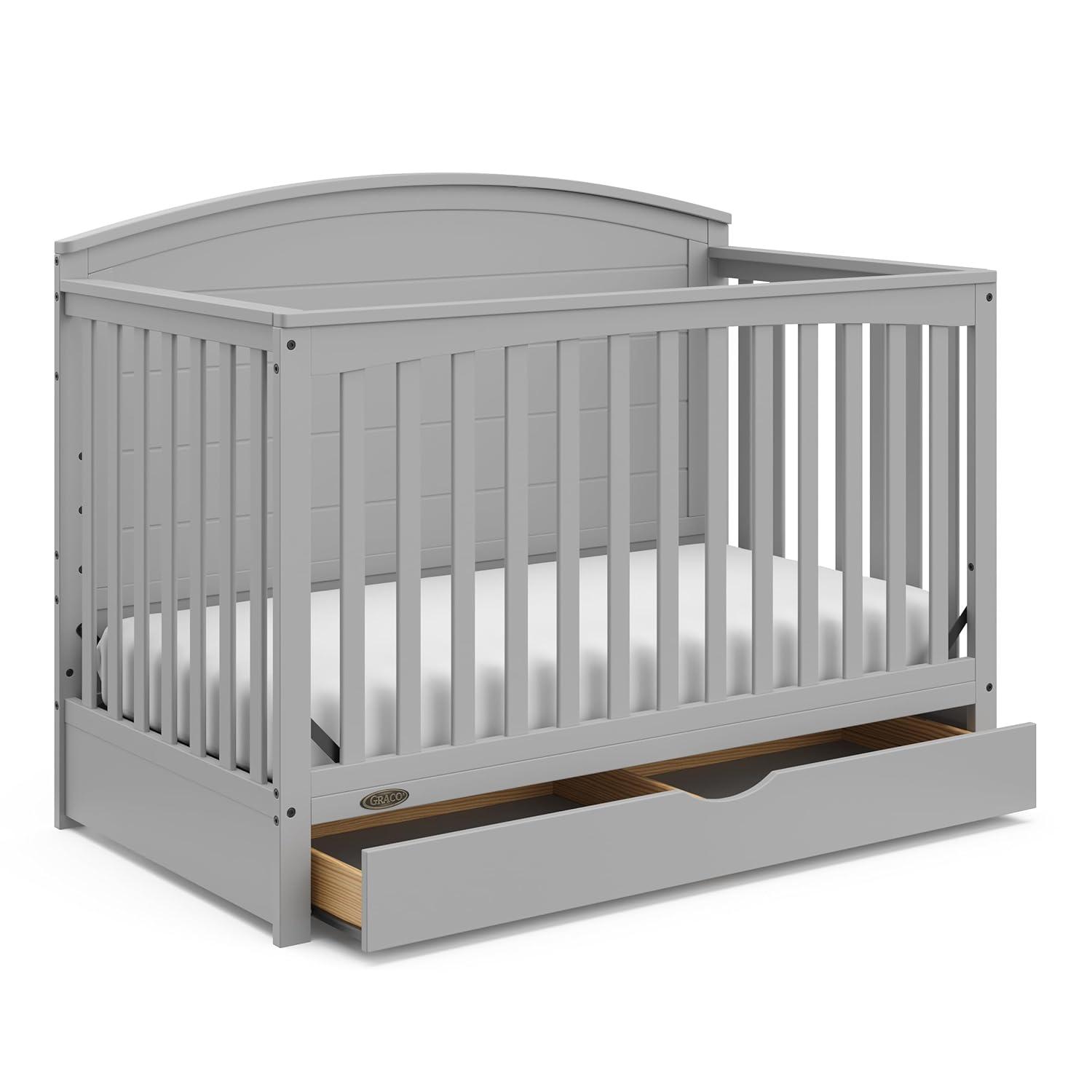 imageGraco Bellwood 5in1 Convertible Crib ampamp Changer with Drawer Black GREENGUARD Gold Certified FullSize Storage Drawer Converts to Toddler Bed and FullSize BedPebble Gray