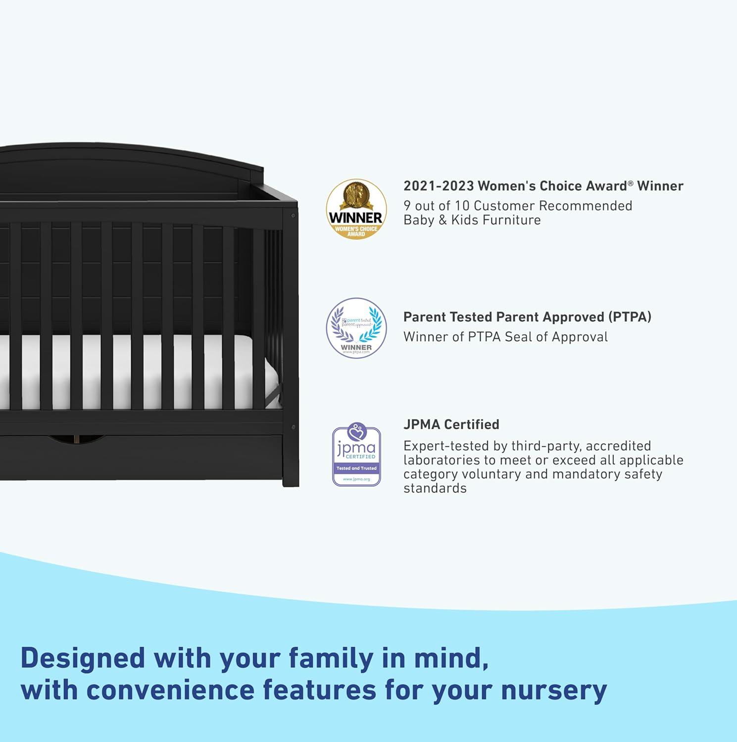 imageGraco Bellwood 5in1 Convertible Crib ampamp Changer with Drawer Black GREENGUARD Gold Certified FullSize Storage Drawer Converts to Toddler Bed and FullSize BedBlack