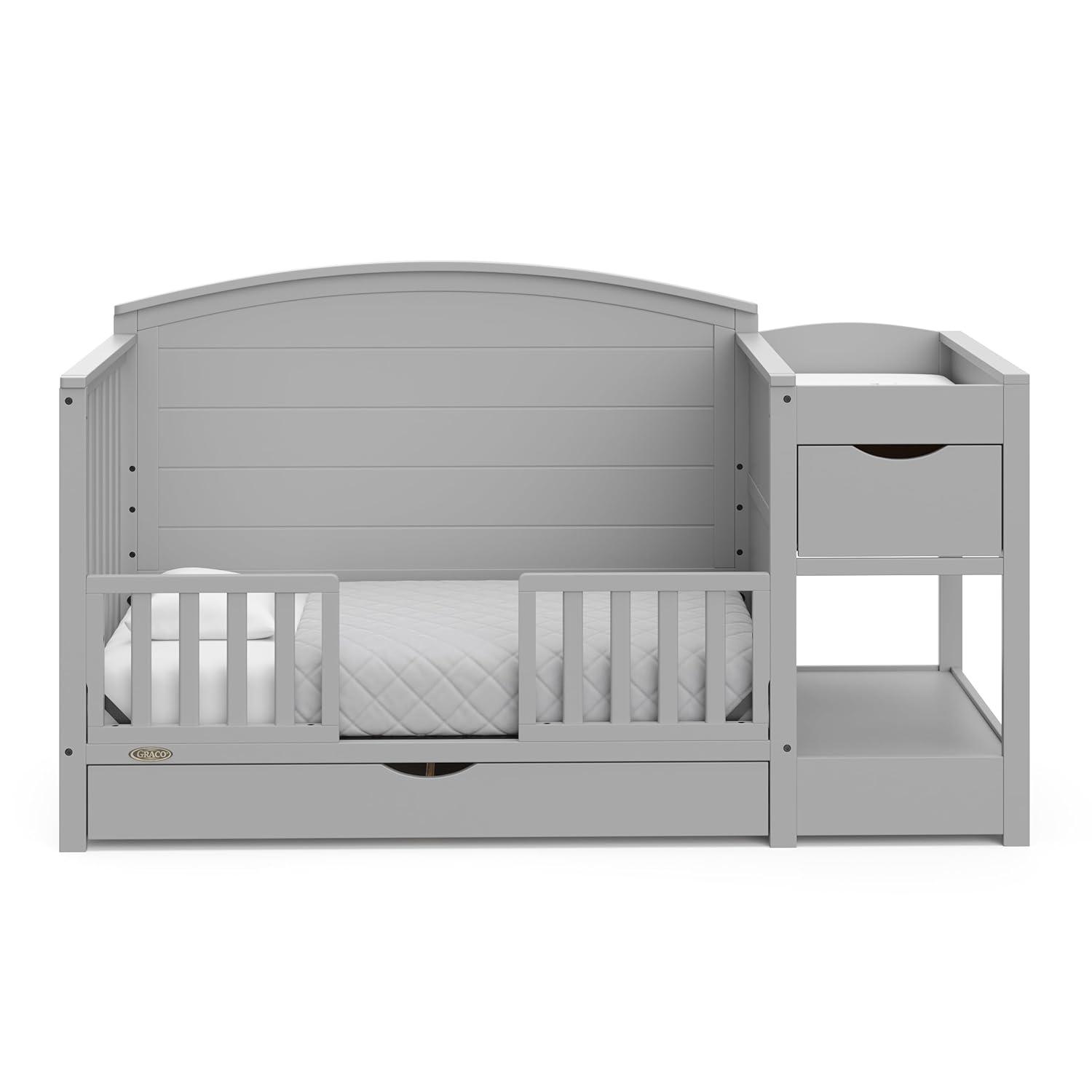 imageGraco Bellwood 5in1 Convertible Crib ampamp Changer with Drawer Black GREENGUARD Gold Certified FullSize Storage Drawer Converts to Toddler Bed and FullSize BedPebble Gray