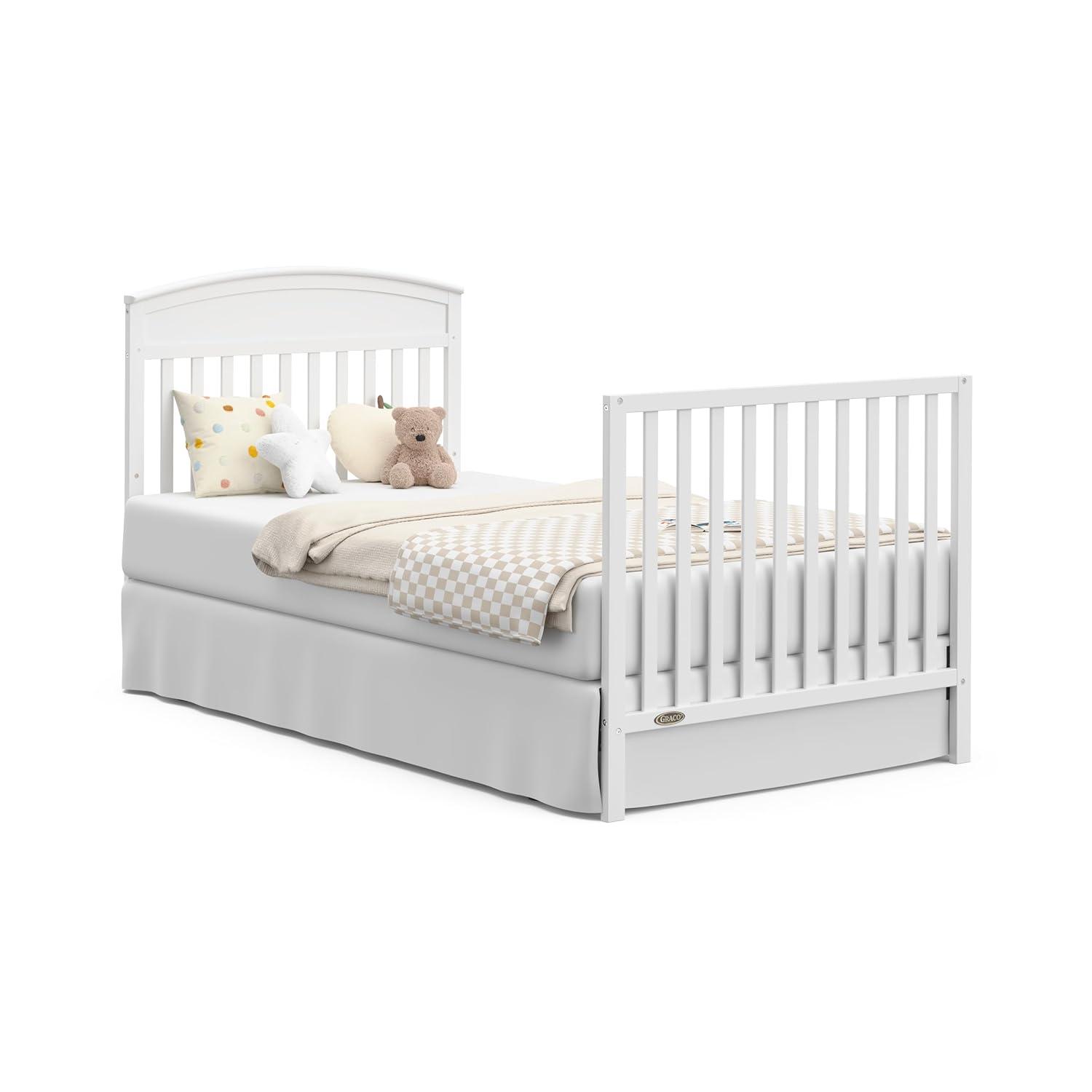 imageGraco Benton 4in1 Convertible Mini Crib with Bonus Crib Mattress White GREENGUARD Gold Certified 275Inch Mattress Included Baby Crib Converts to Twin Bed Ideal for Small SpacesWhite