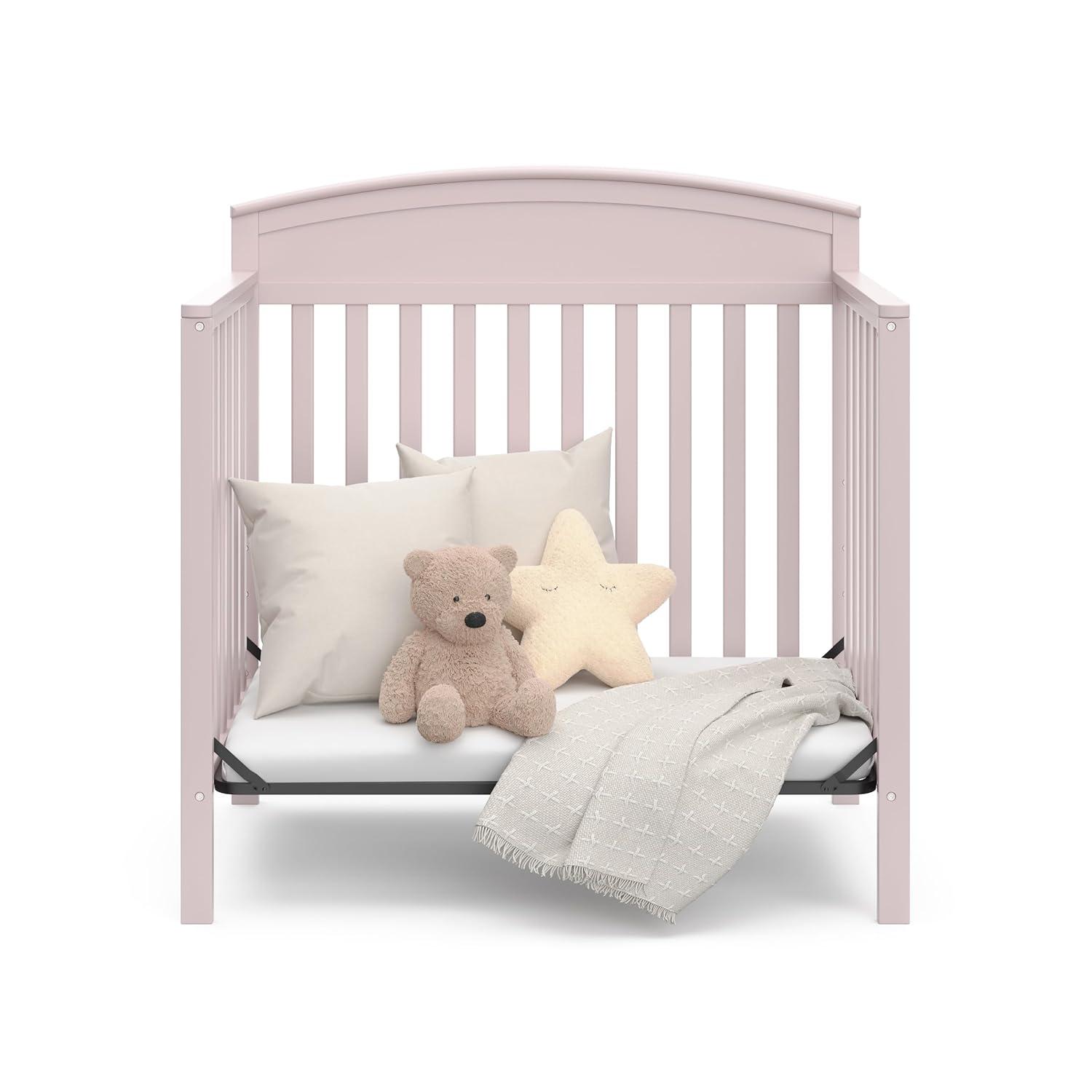 imageGraco Benton 4in1 Convertible Mini Crib with Bonus Crib Mattress White GREENGUARD Gold Certified 275Inch Mattress Included Baby Crib Converts to Twin Bed Ideal for Small SpacesBlush