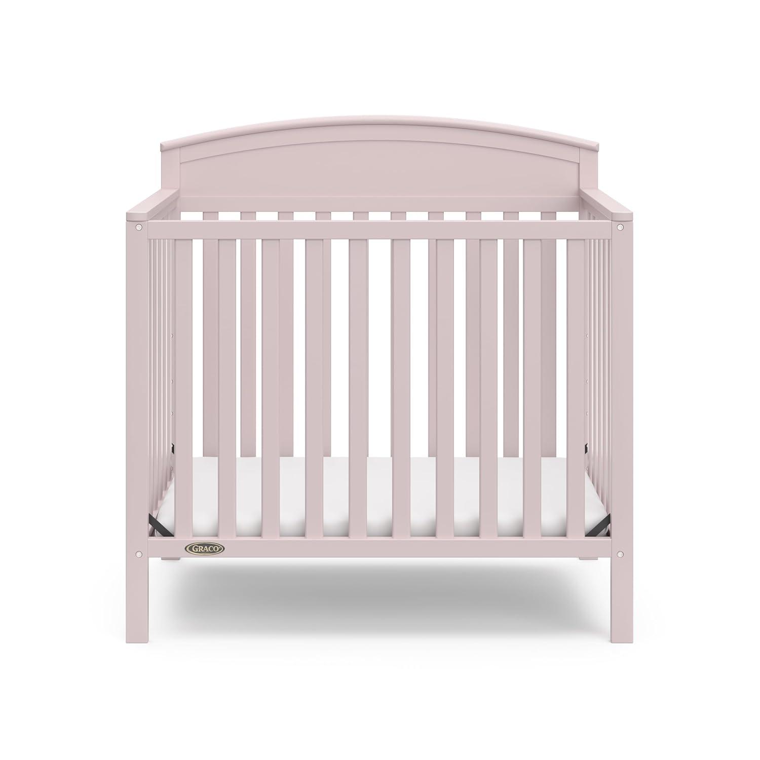 imageGraco Benton 4in1 Convertible Mini Crib with Bonus Crib Mattress White GREENGUARD Gold Certified 275Inch Mattress Included Baby Crib Converts to Twin Bed Ideal for Small SpacesBlush