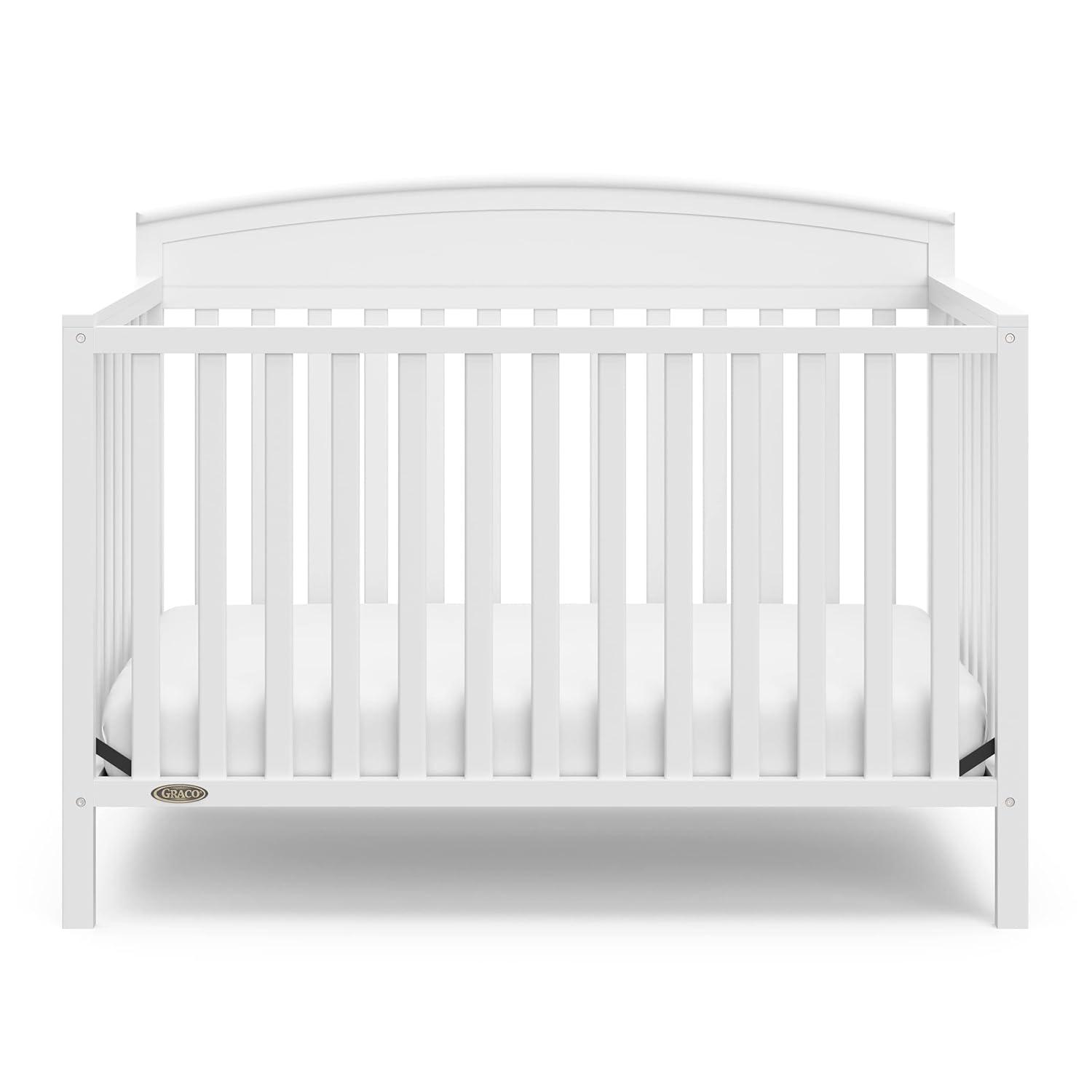 imageGraco Benton 5 in 1 Convertible Crib GREENGUARD Gold Certified with Premium Foam Crib and Toddler Mattress Included Pebble Gray Converts from Baby Crib to Toddler Bed Daybed and FullSize BedWhite