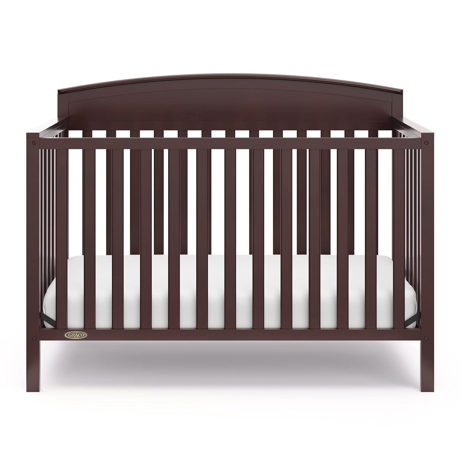 imageGraco Benton 5 in 1 Convertible Crib GREENGUARD Gold Certified with Premium Foam Crib and Toddler Mattress Included Pebble Gray Converts from Baby Crib to Toddler Bed Daybed and FullSize BedEspresso