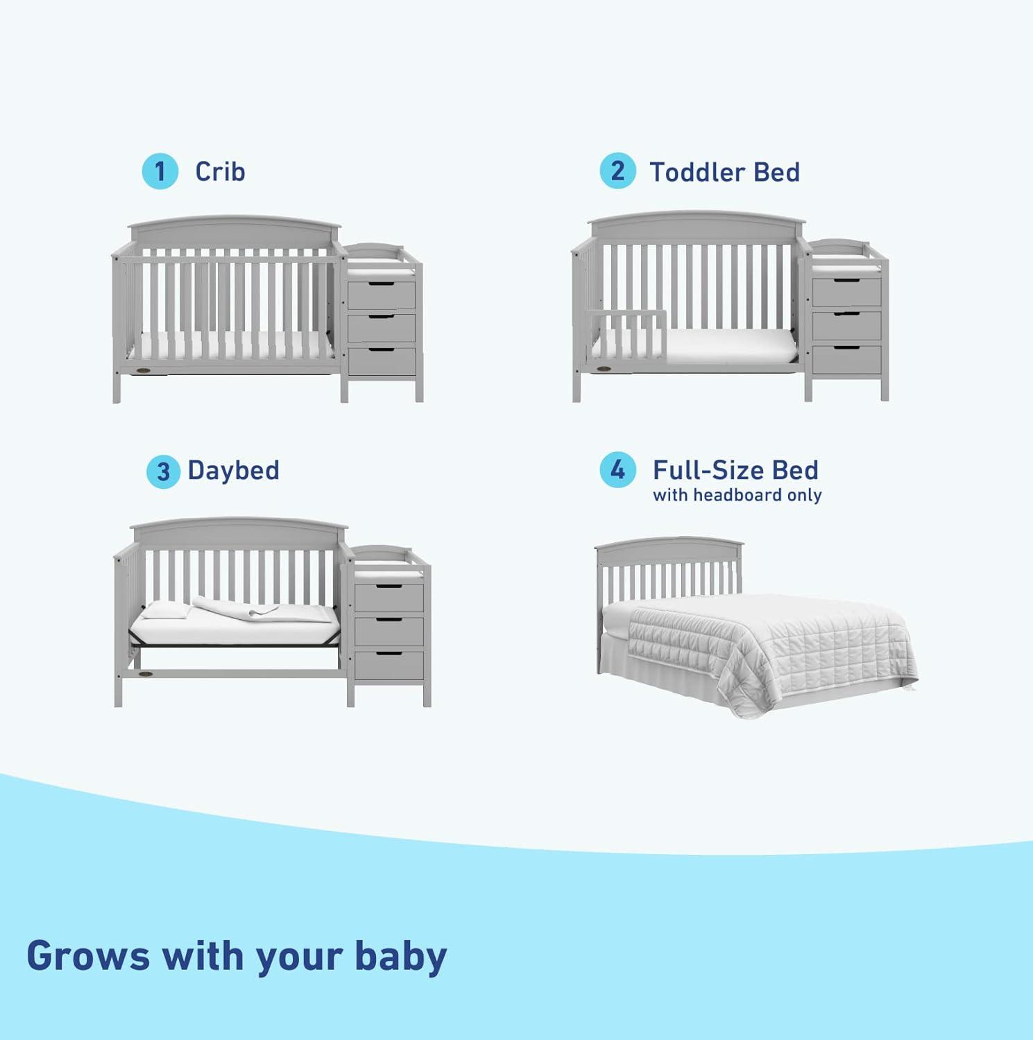 imageGraco Benton 5in1 Convertible Crib White GREENGUARD Gold Certified Converts from Baby Crib to Toddler Bed Daybed and FullSize Bed Fits Standard FullSize Crib MattressPebble Gray