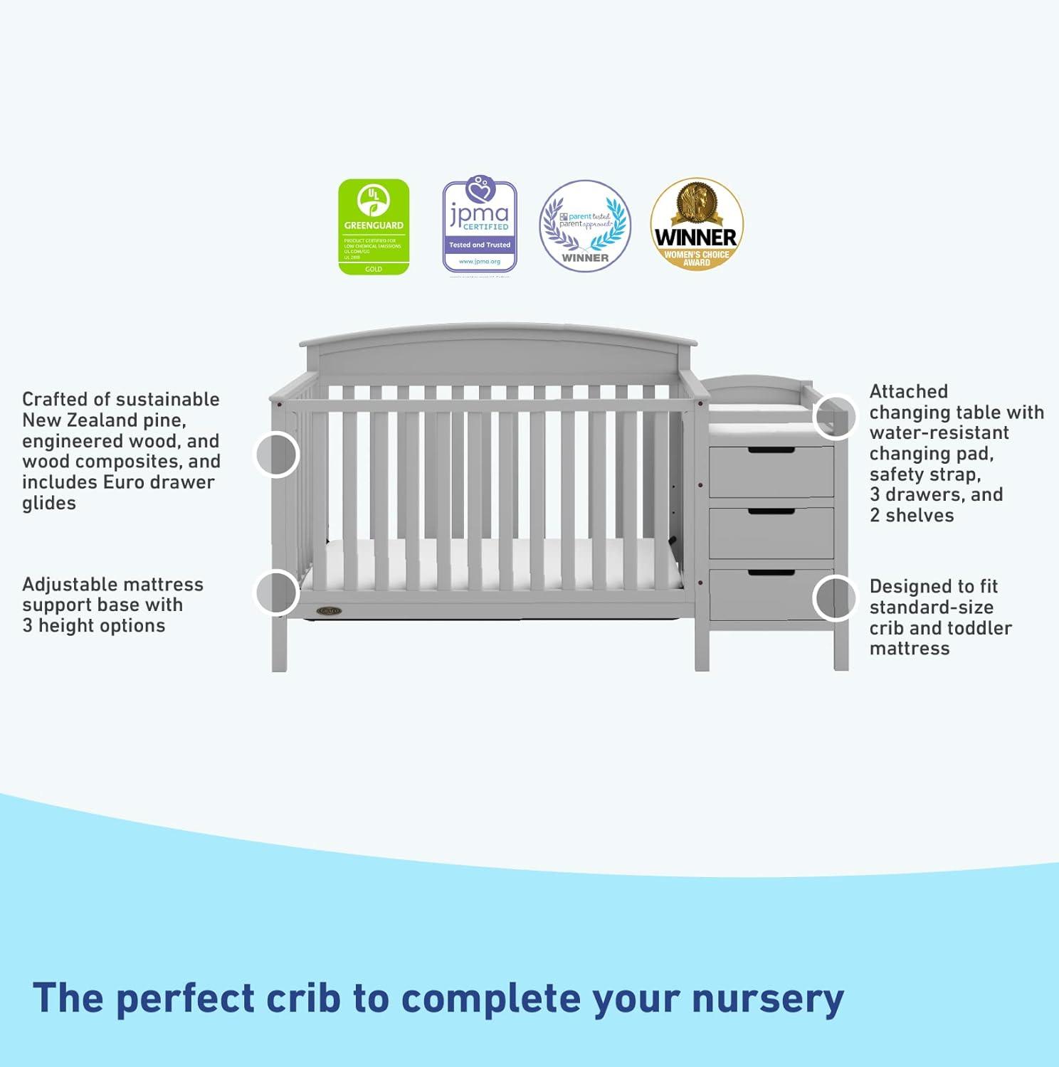 imageGraco Benton 5in1 Convertible Crib White GREENGUARD Gold Certified Converts from Baby Crib to Toddler Bed Daybed and FullSize Bed Fits Standard FullSize Crib MattressPebble Gray