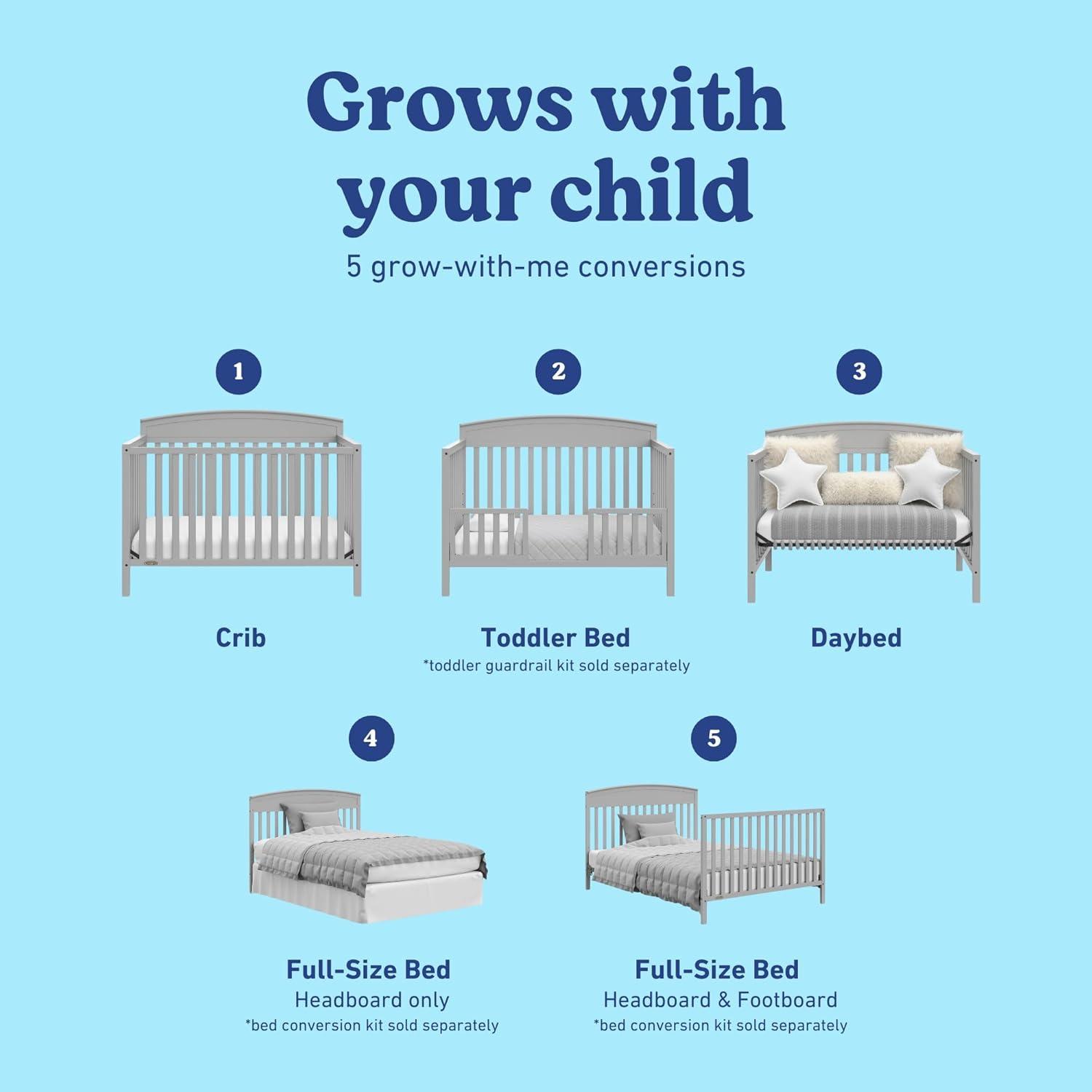 imageGraco Benton 5in1 Convertible Crib White GREENGUARD Gold Certified Converts from Baby Crib to Toddler Bed Daybed and FullSize Bed Fits Standard FullSize Crib MattressPebble Gray