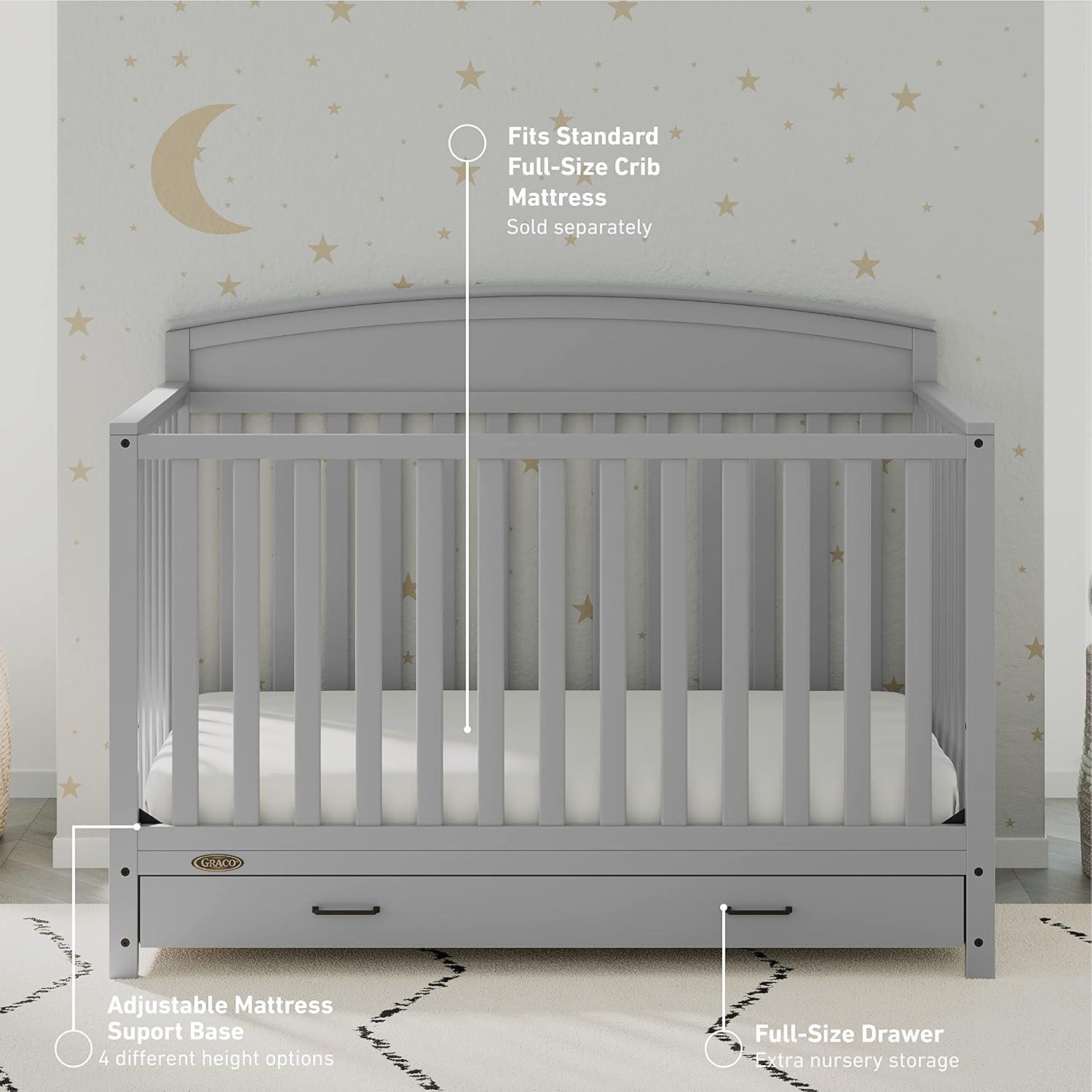 imageGraco Benton 5in1 Convertible Crib White GREENGUARD Gold Certified Converts from Baby Crib to Toddler Bed Daybed and FullSize Bed Fits Standard FullSize Crib MattressPebble Gray