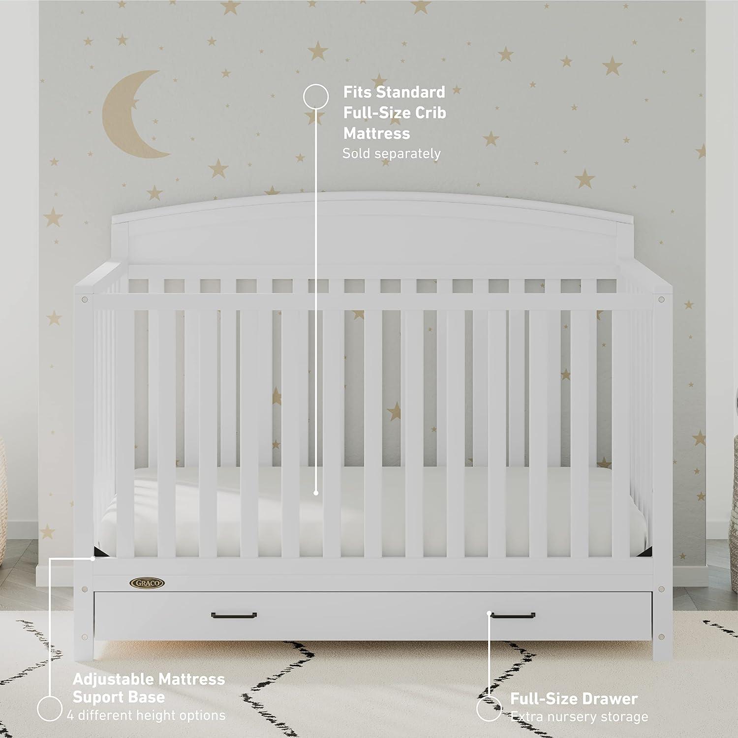 imageGraco Benton 5in1 Convertible Crib White GREENGUARD Gold Certified Converts from Baby Crib to Toddler Bed Daybed and FullSize Bed Fits Standard FullSize Crib MattressWhite