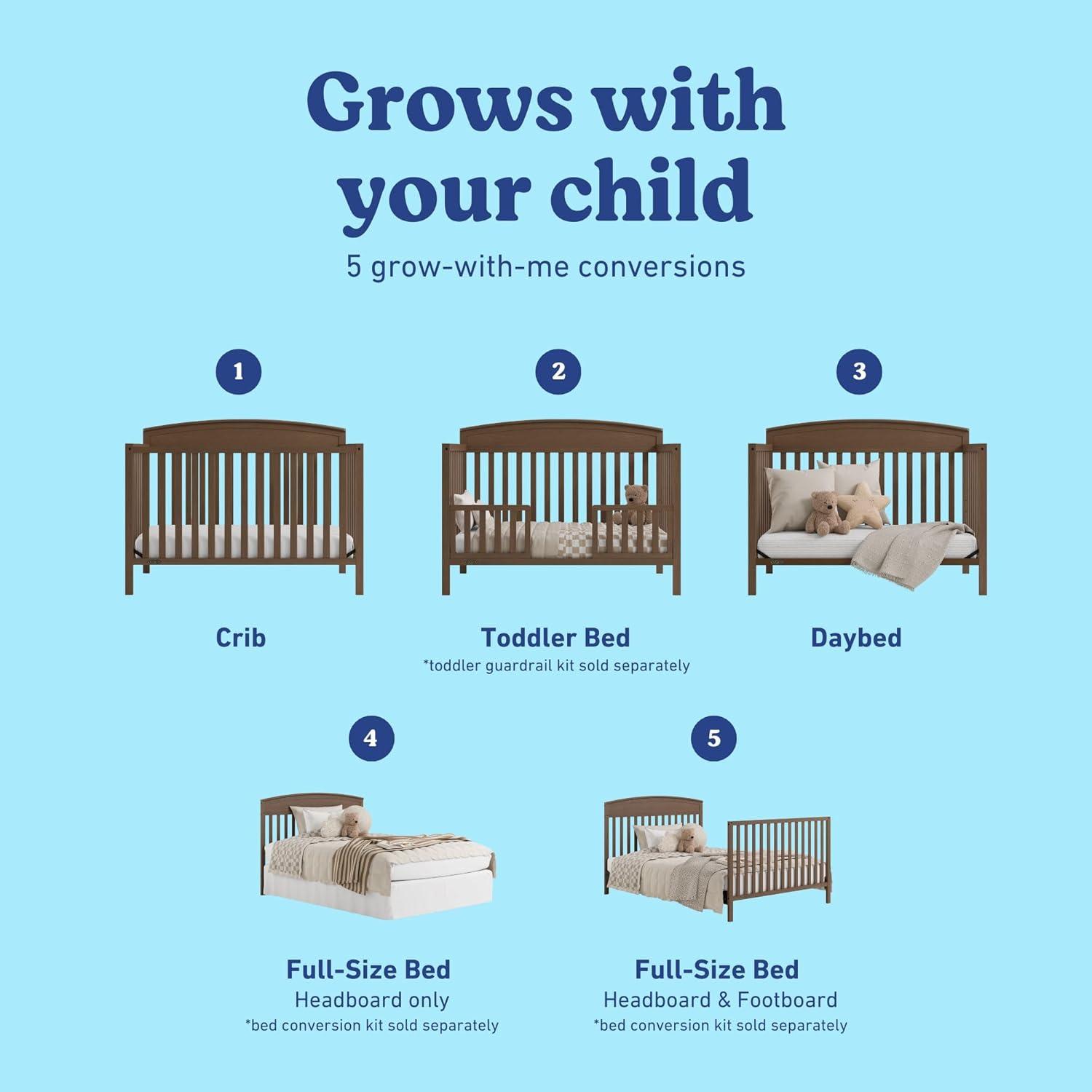 imageGraco Benton 5in1 Convertible Crib White GREENGUARD Gold Certified Converts from Baby Crib to Toddler Bed Daybed and FullSize Bed Fits Standard FullSize Crib MattressHazelnut