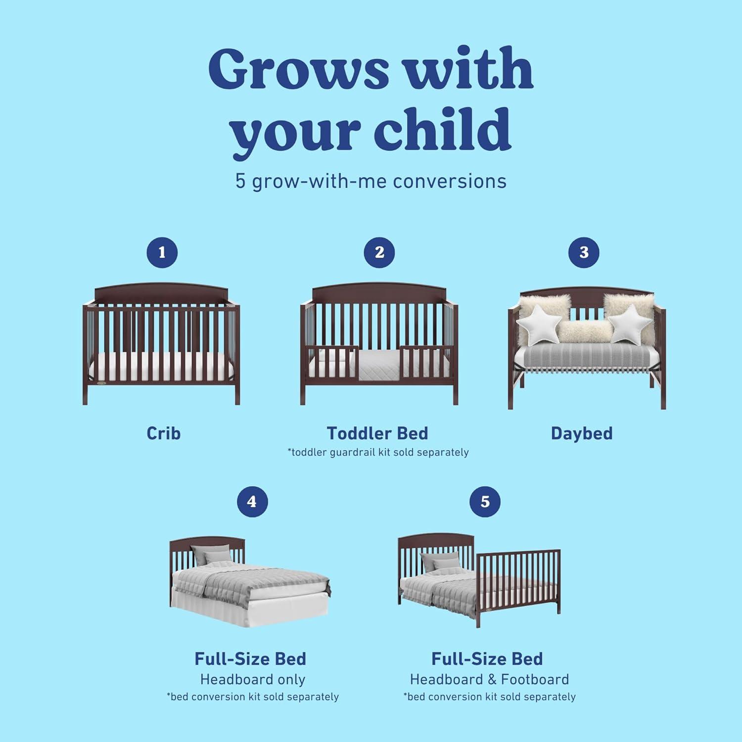 imageGraco Benton 5in1 Convertible Crib White GREENGUARD Gold Certified Converts from Baby Crib to Toddler Bed Daybed and FullSize Bed Fits Standard FullSize Crib MattressEspresso