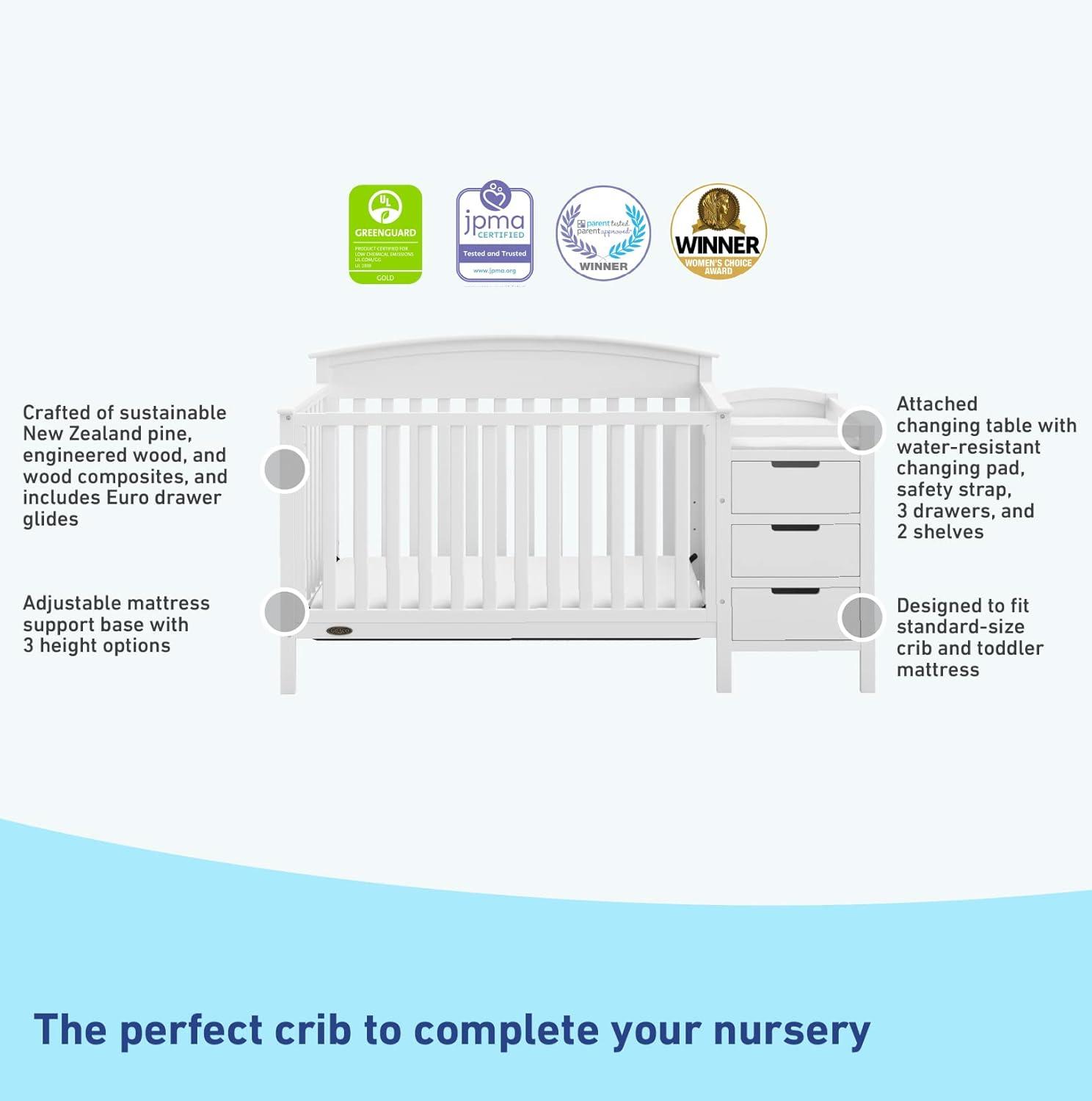 imageGraco Benton 5in1 Convertible Crib White GREENGUARD Gold Certified Converts from Baby Crib to Toddler Bed Daybed and FullSize Bed Fits Standard FullSize Crib MattressWhite