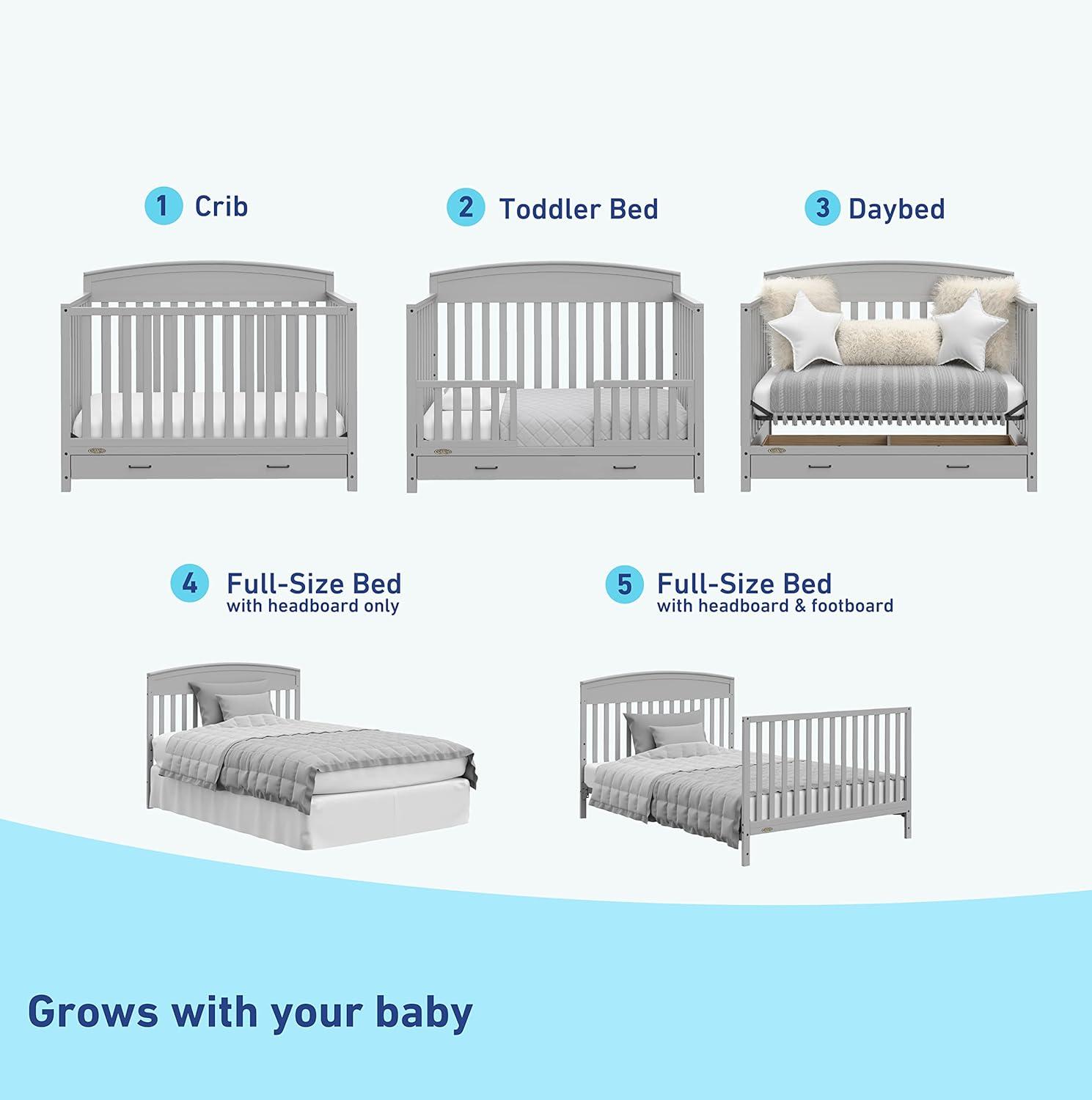imageGraco Benton 5in1 Convertible Crib White GREENGUARD Gold Certified Converts from Baby Crib to Toddler Bed Daybed and FullSize Bed Fits Standard FullSize Crib MattressPebble Gray