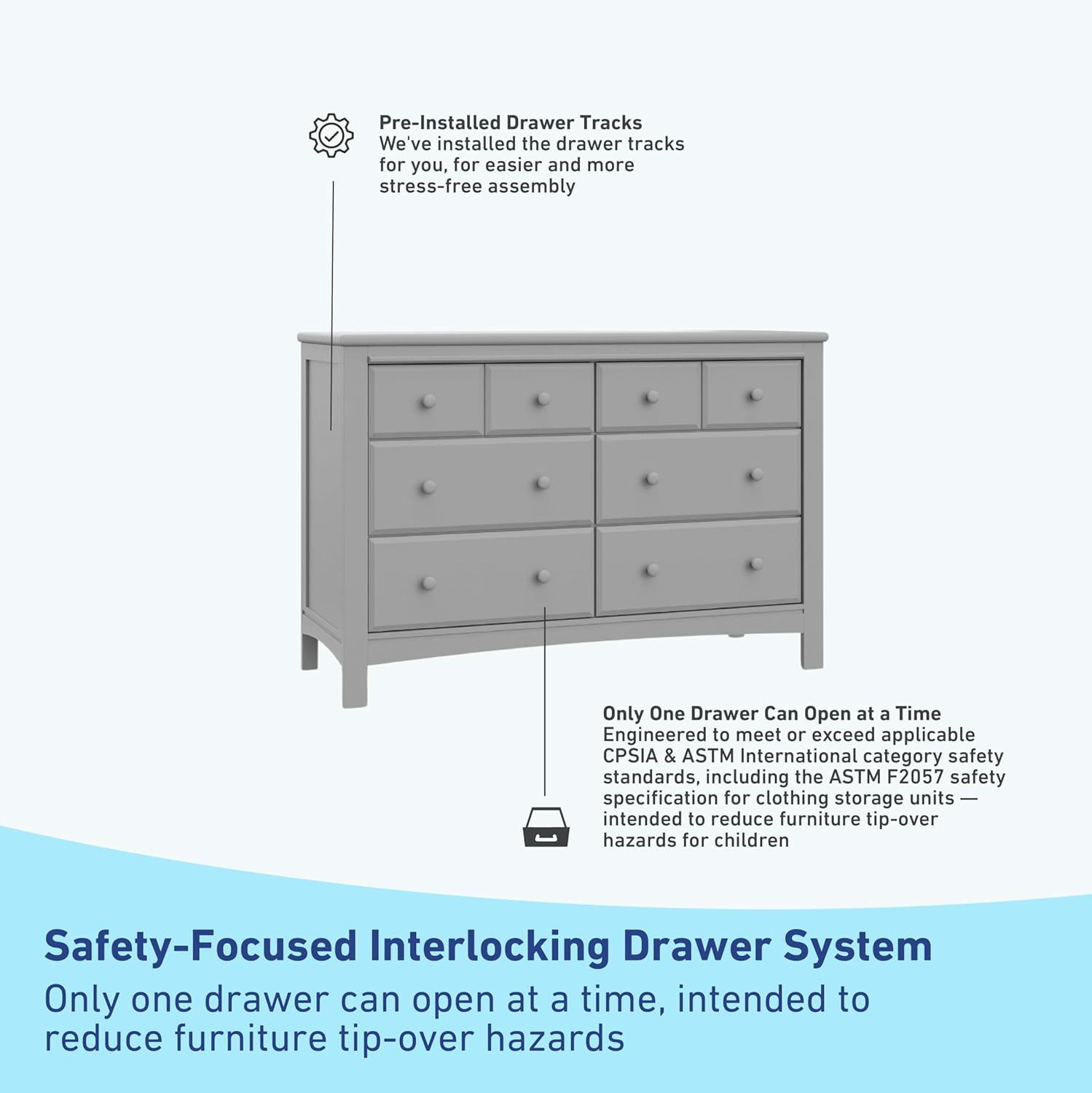 imageGraco Benton 6 Drawer Double Dresser White Easy New Assembly Process Universal Design Durable Steel Hardware and EuroGlide Drawers with Safety Stops Coordinates with Any NurseryPebble Gray