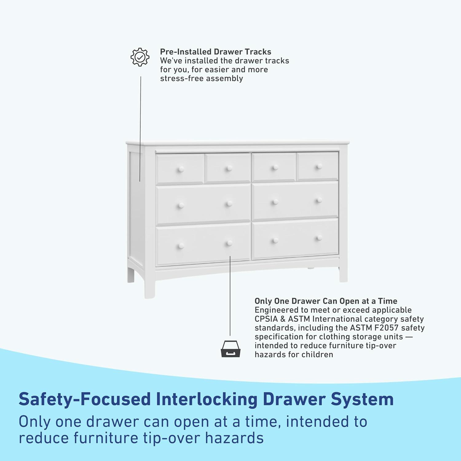 imageGraco Benton 6 Drawer Double Dresser White Easy New Assembly Process Universal Design Durable Steel Hardware and EuroGlide Drawers with Safety Stops Coordinates with Any NurseryWhite